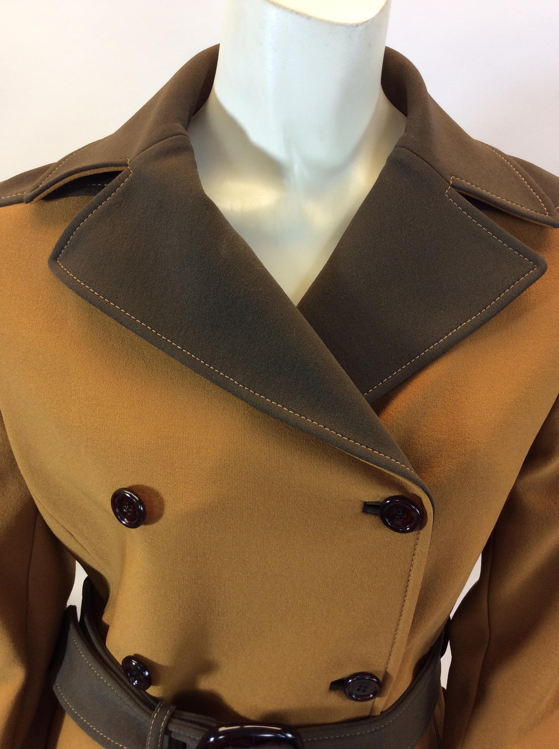 Prada Tan and Brown Belted Coat For Sale 1