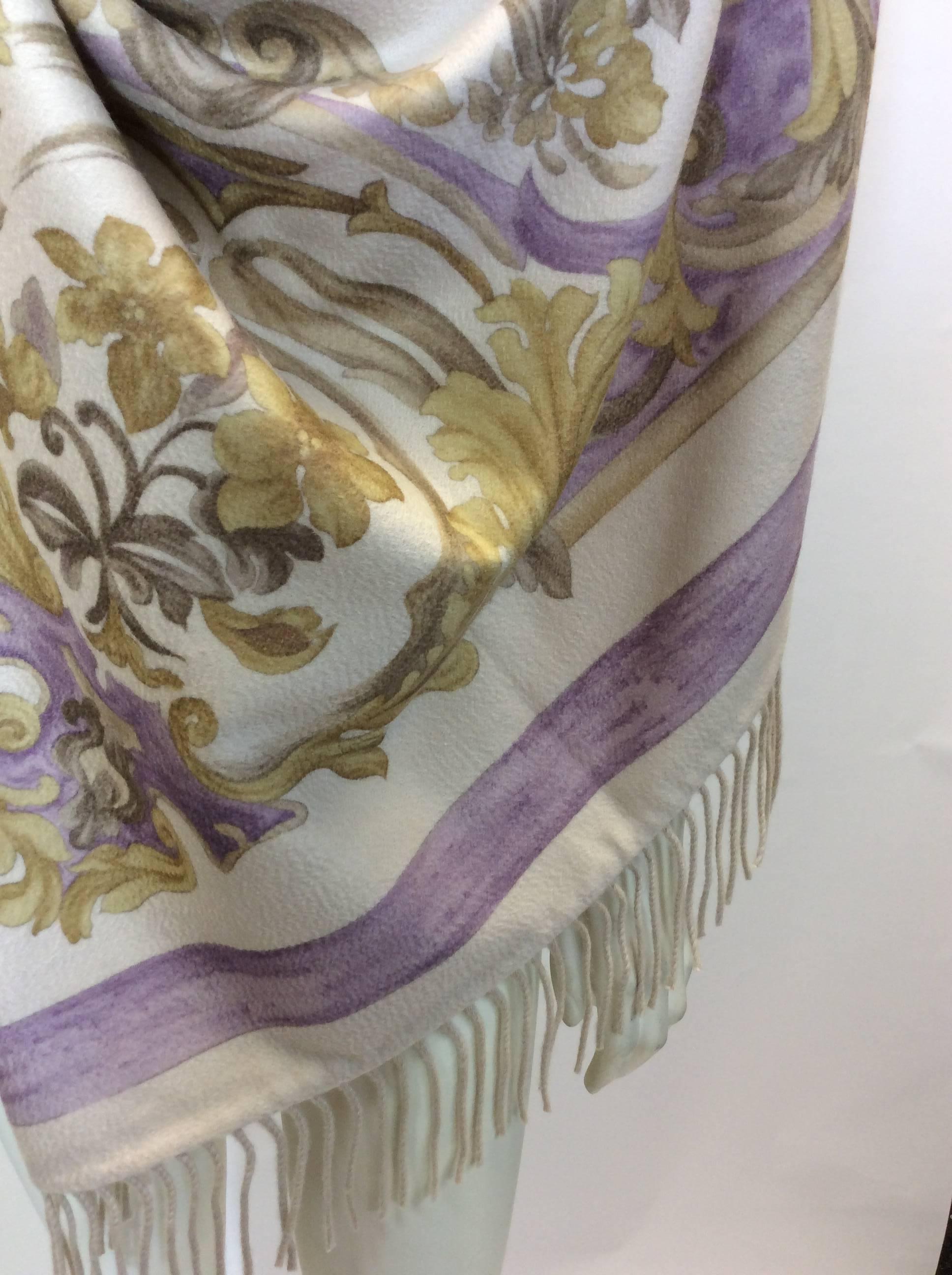 Loro Piana Cream Floral Printed Cashmere Shawl
100% Cashmere
Made in Italy
Purple and yellow floral design
Fringe trim
$1,499
60 inches length, 57 inches wide