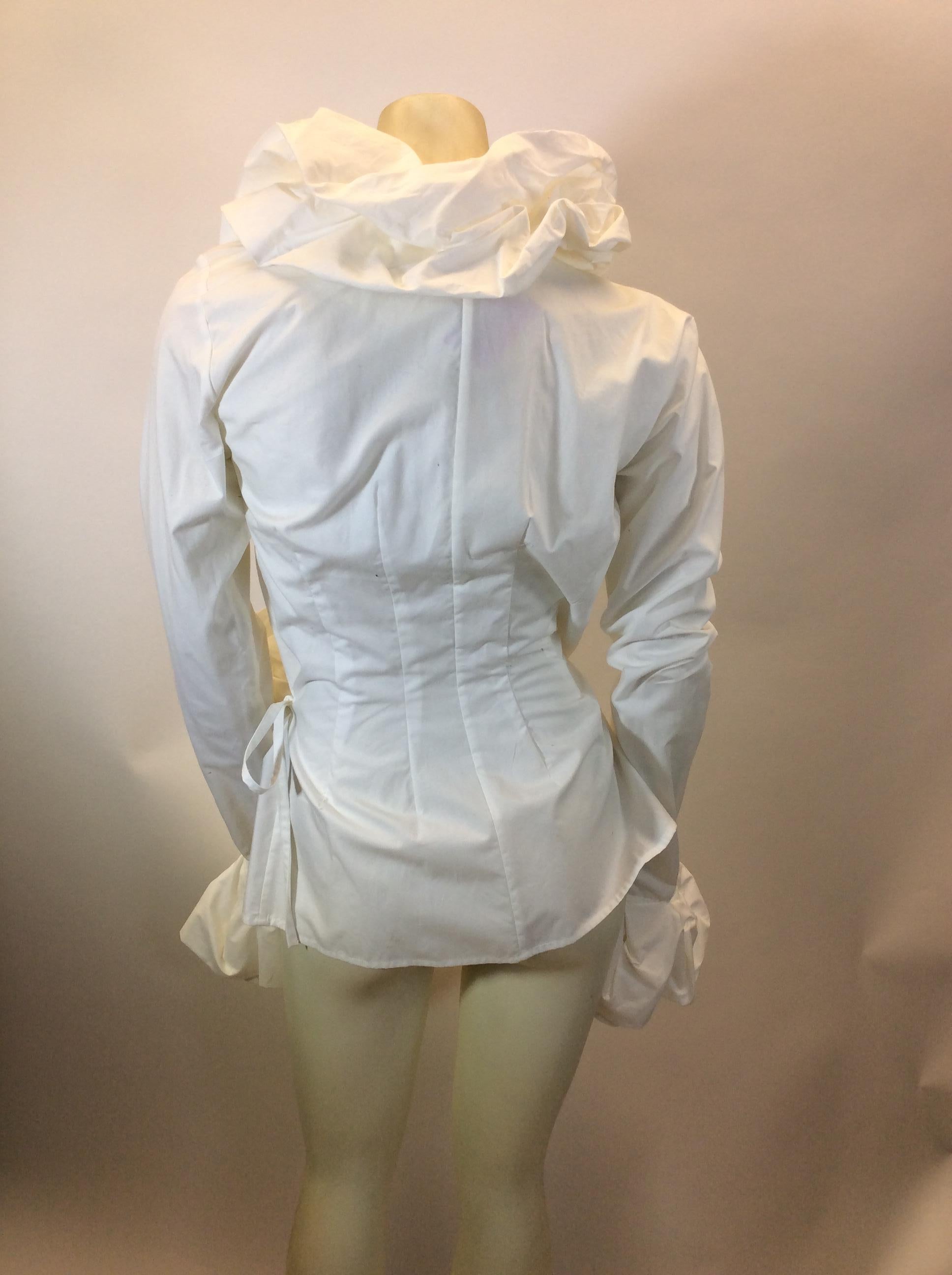 Gray Ivan Grundahl White Ruffle Wrap Shirt For Sale