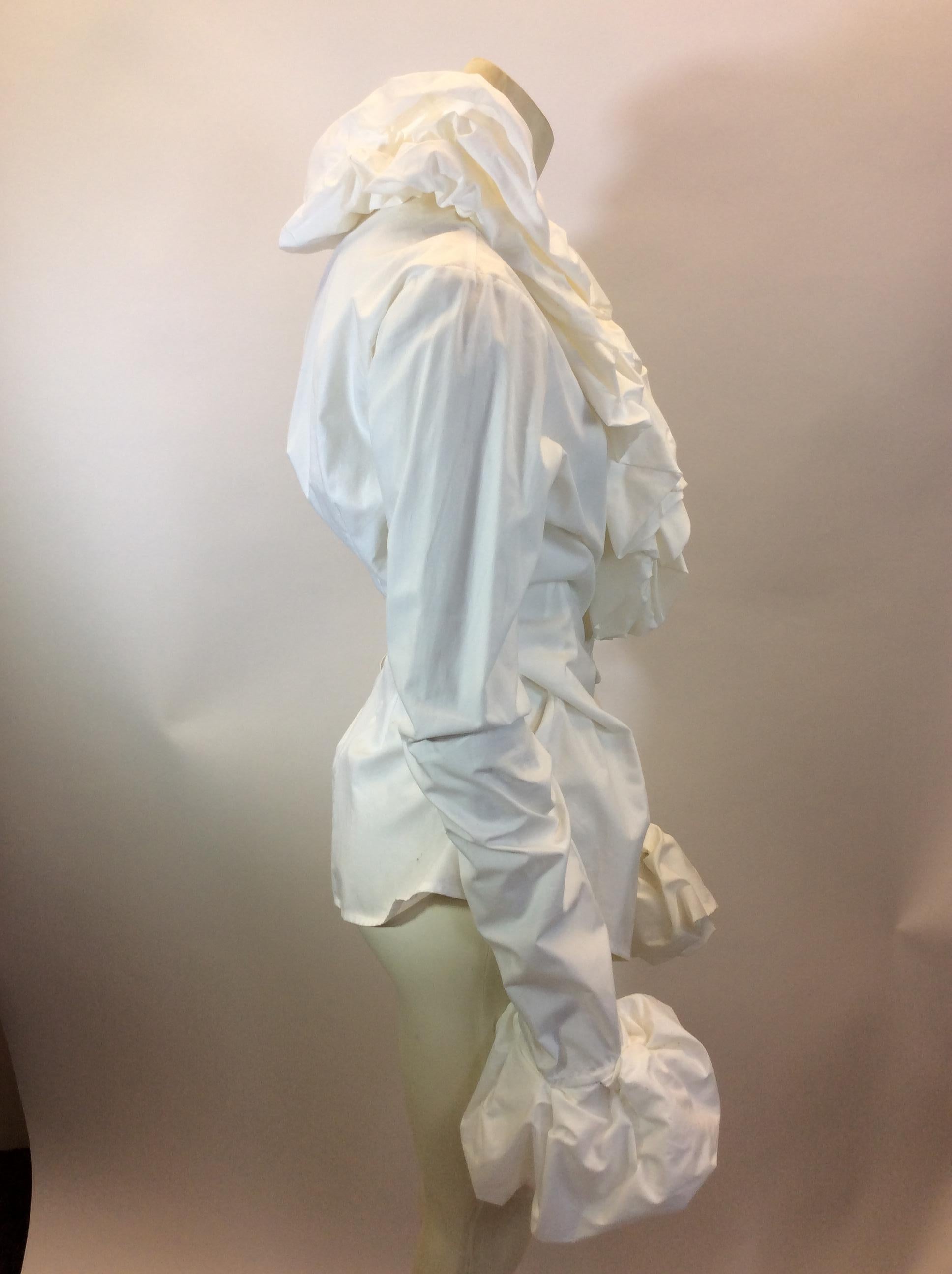 Ivan Grundahl White Ruffle Wrap Shirt In New Condition For Sale In Narberth, PA