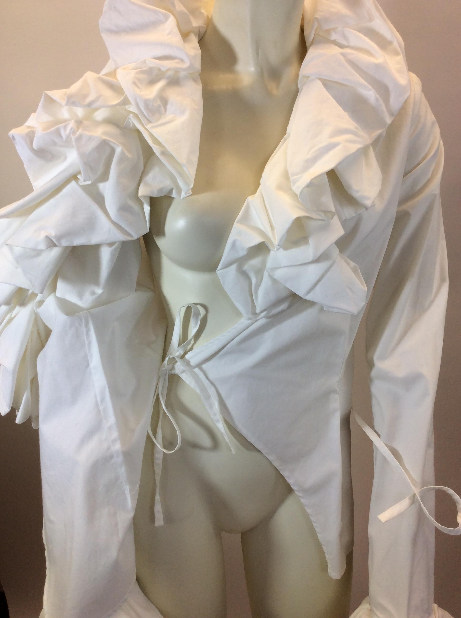 Women's Ivan Grundahl White Ruffle Wrap Shirt For Sale