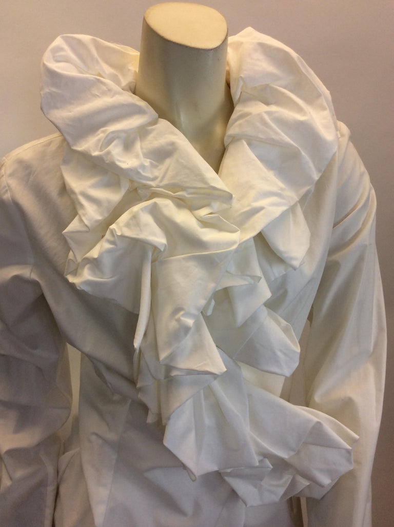 Ivan Grundahl White Ruffle Wrap Shirt For Sale at 1stDibs