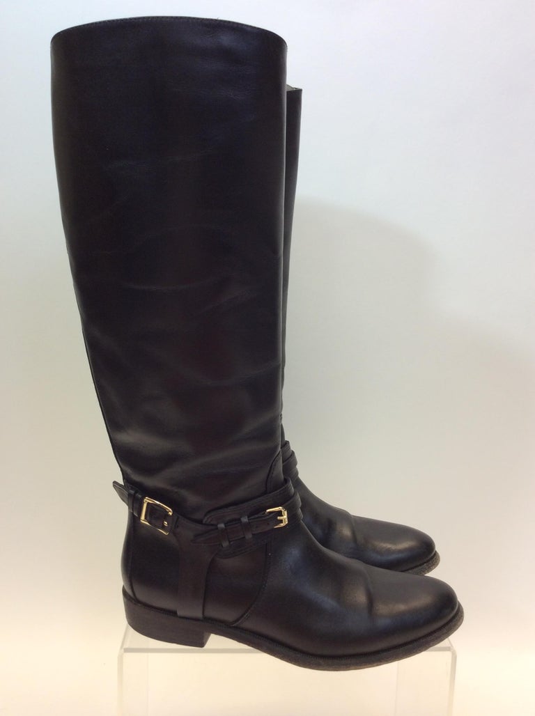 Burberry Black Leather Knee-High Boots For Sale at 1stdibs