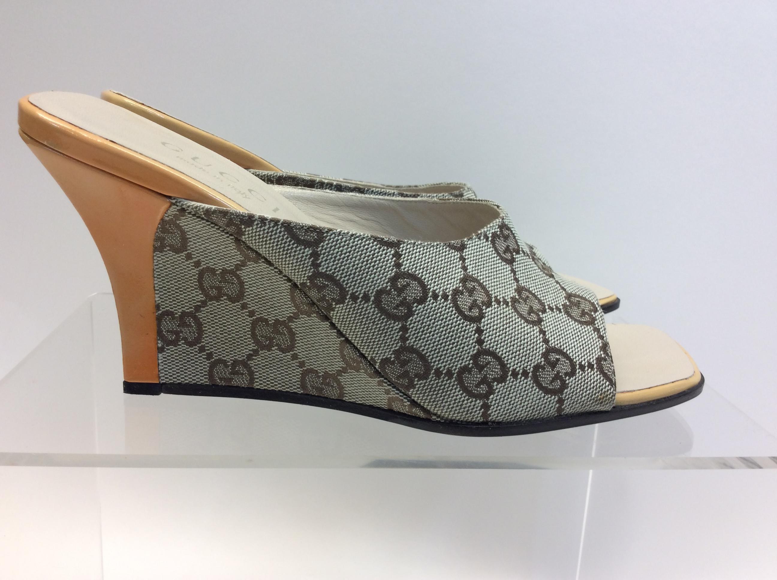 Women's Gucci Tan Monogram Slip On Wedge For Sale