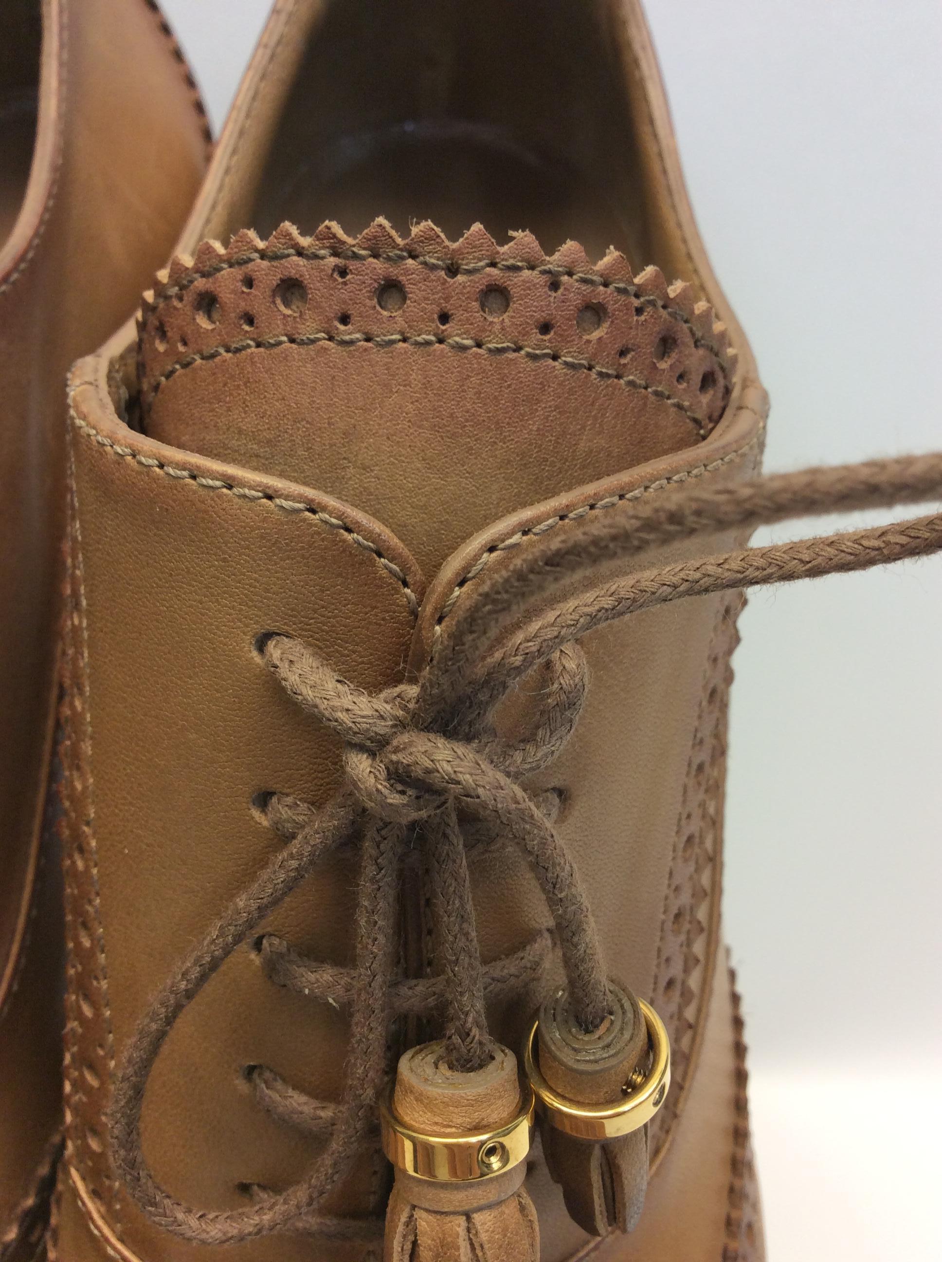 Gucci Tan Leather Lace Up Wedge For Sale 1