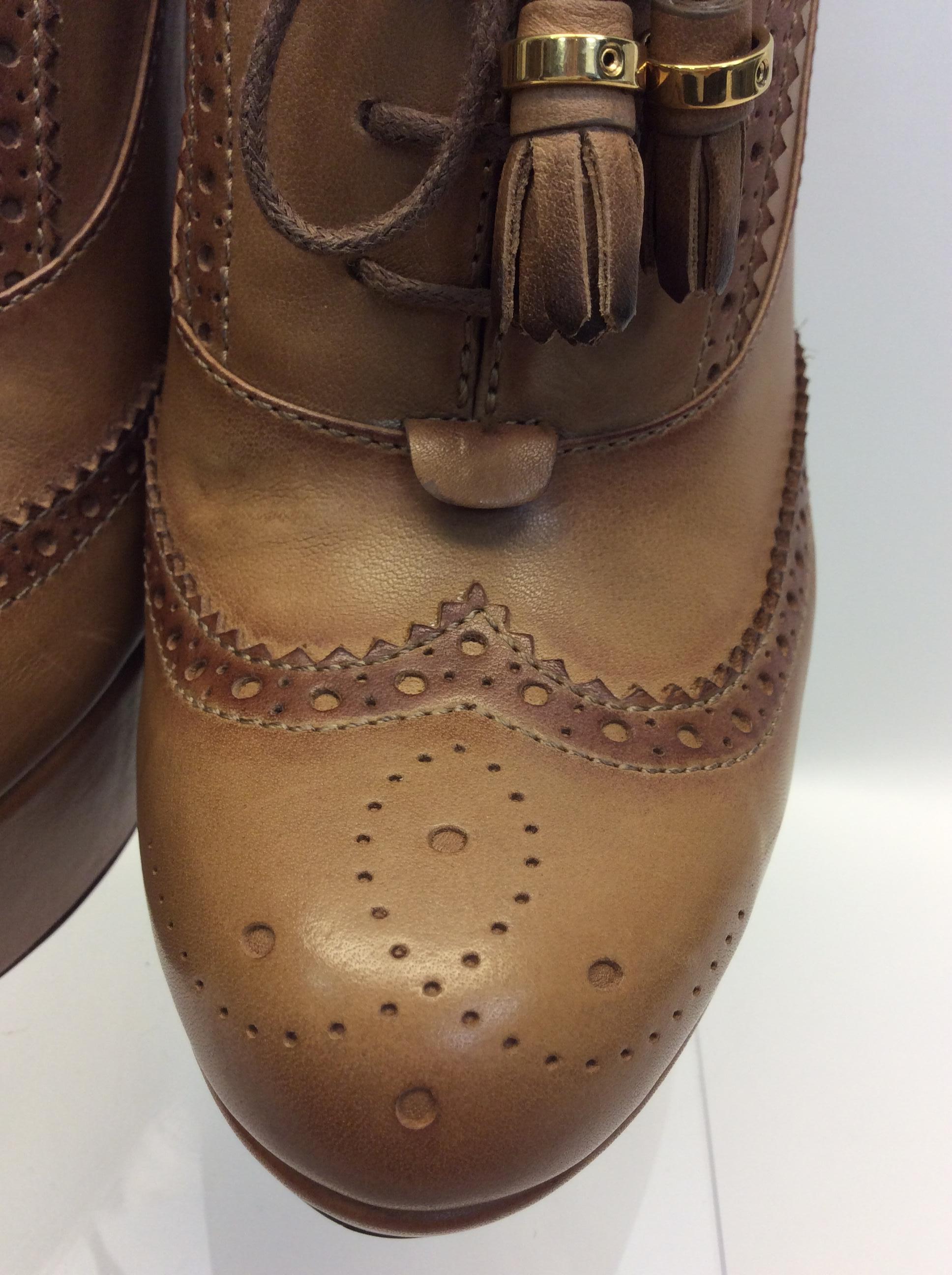 Gucci Tan Leather Lace Up Wedge For Sale 2