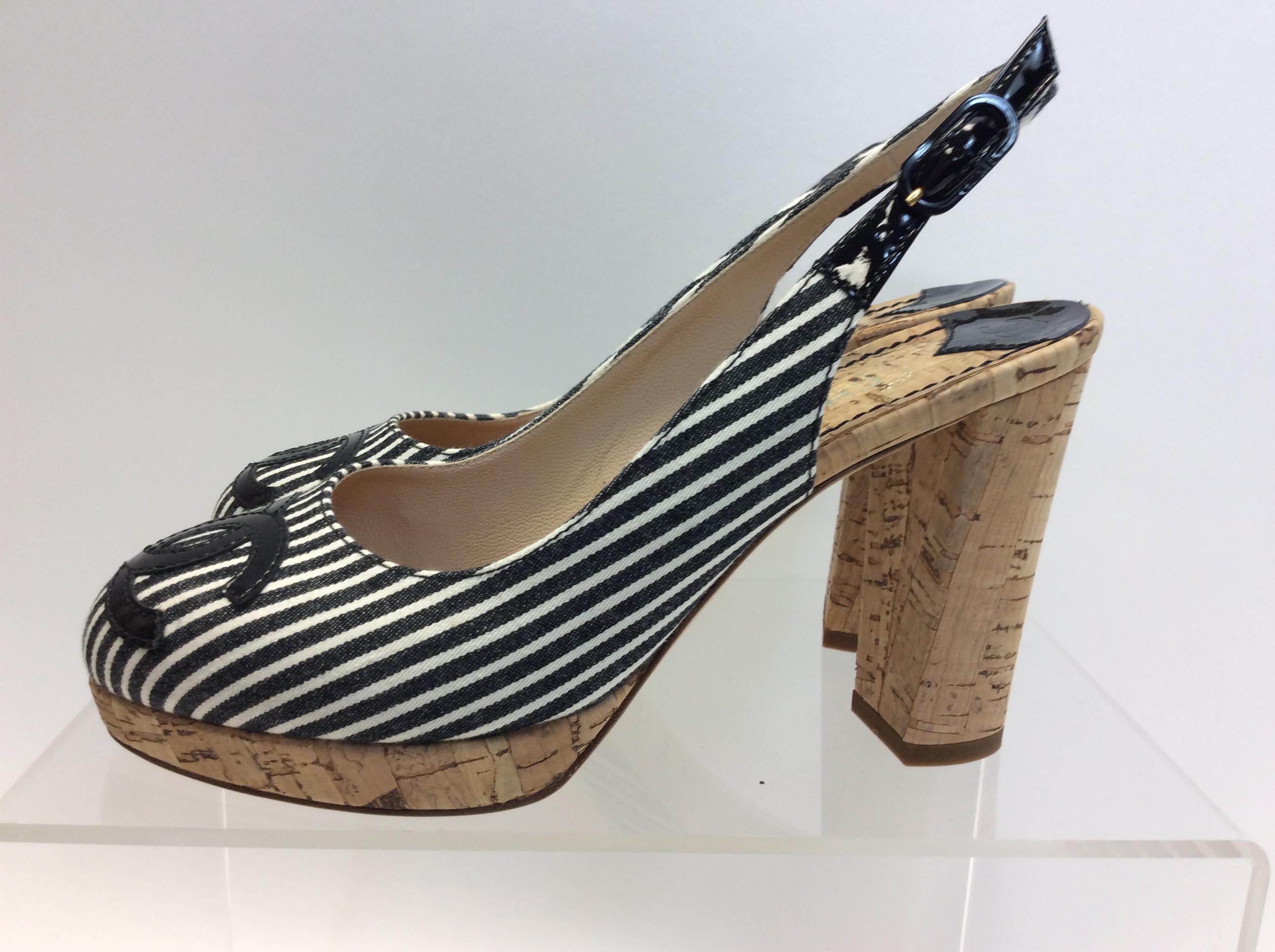 Chanel White and Black Stripe Slingback Heel
Made in Italy
Size 36
.5” platform
3.75” heel