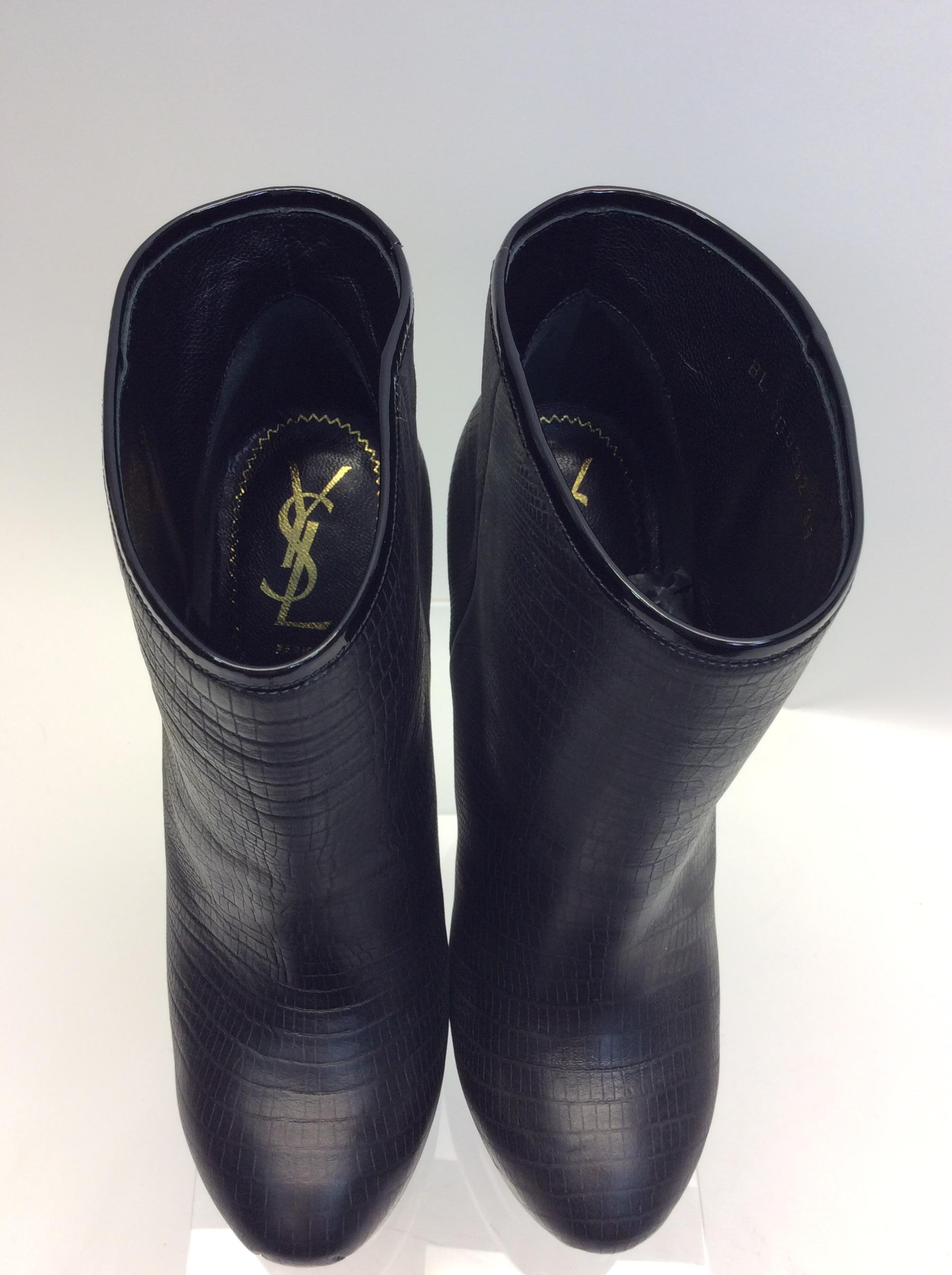 Yves Saint Laurent Black Leather Bootie For Sale 2