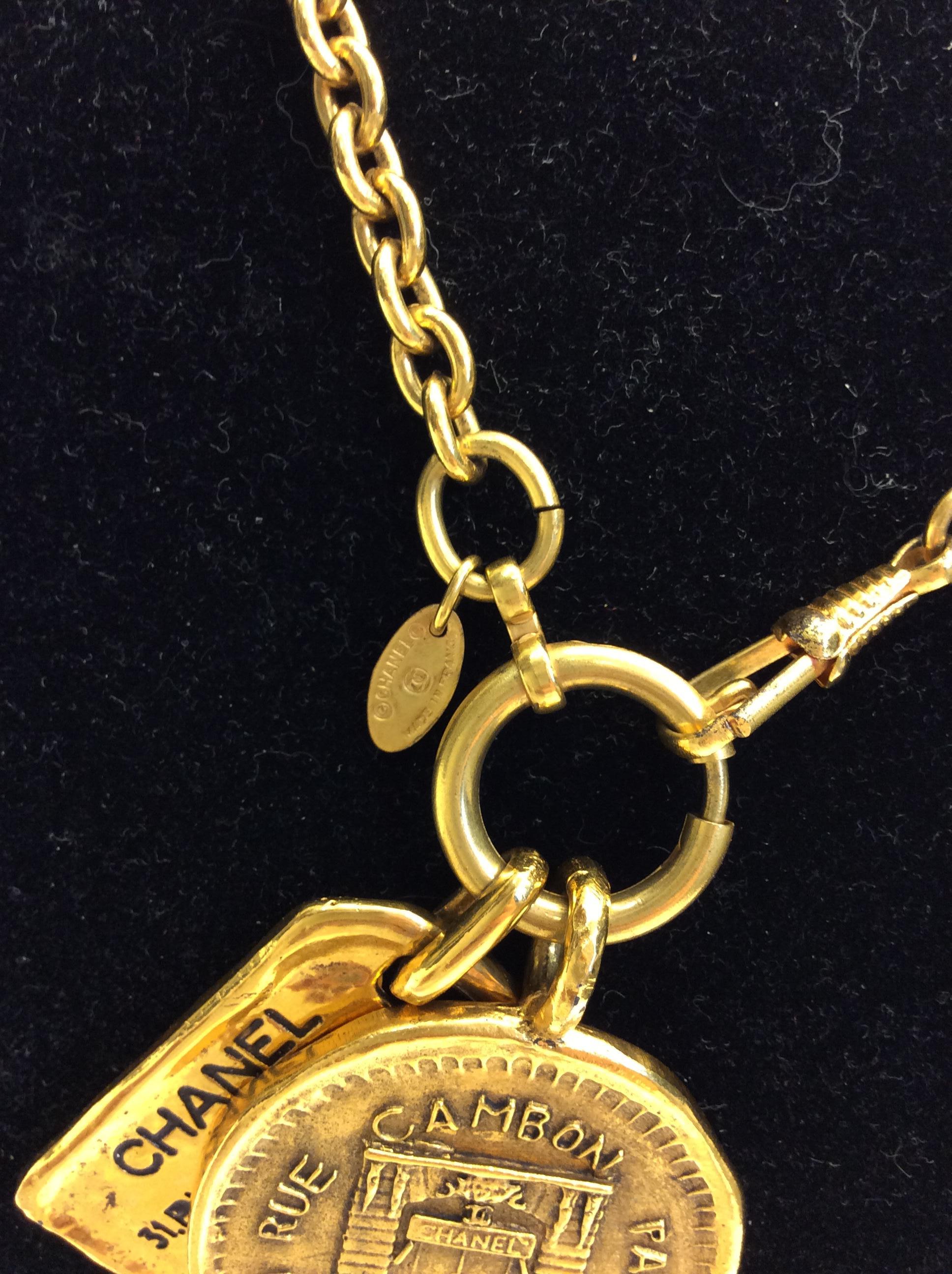 Chanel Vintage Gold Necklace with Two Charms In Excellent Condition For Sale In Narberth, PA