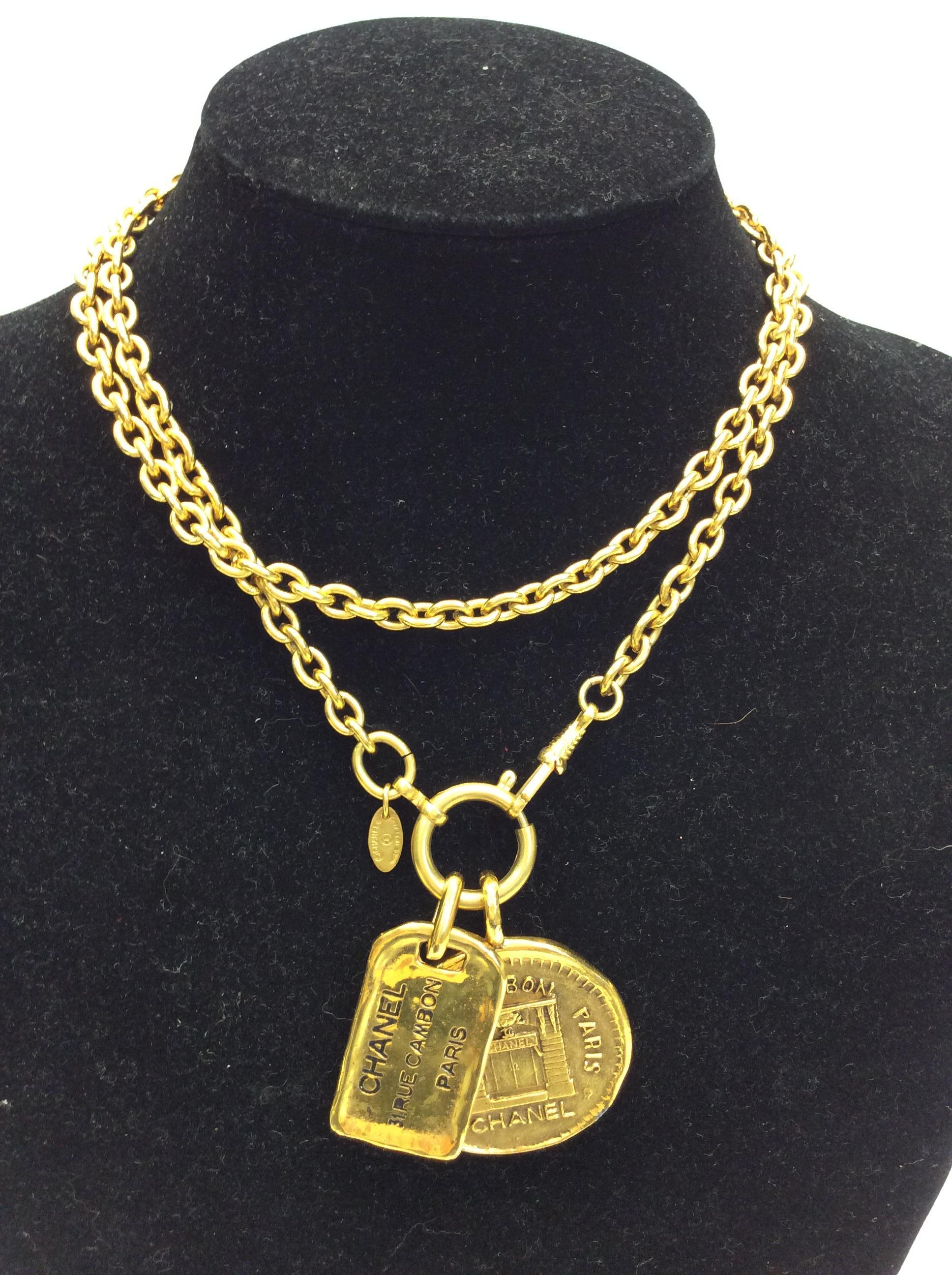 Chanel Vintage Gold Necklace with Two Charms For Sale 1