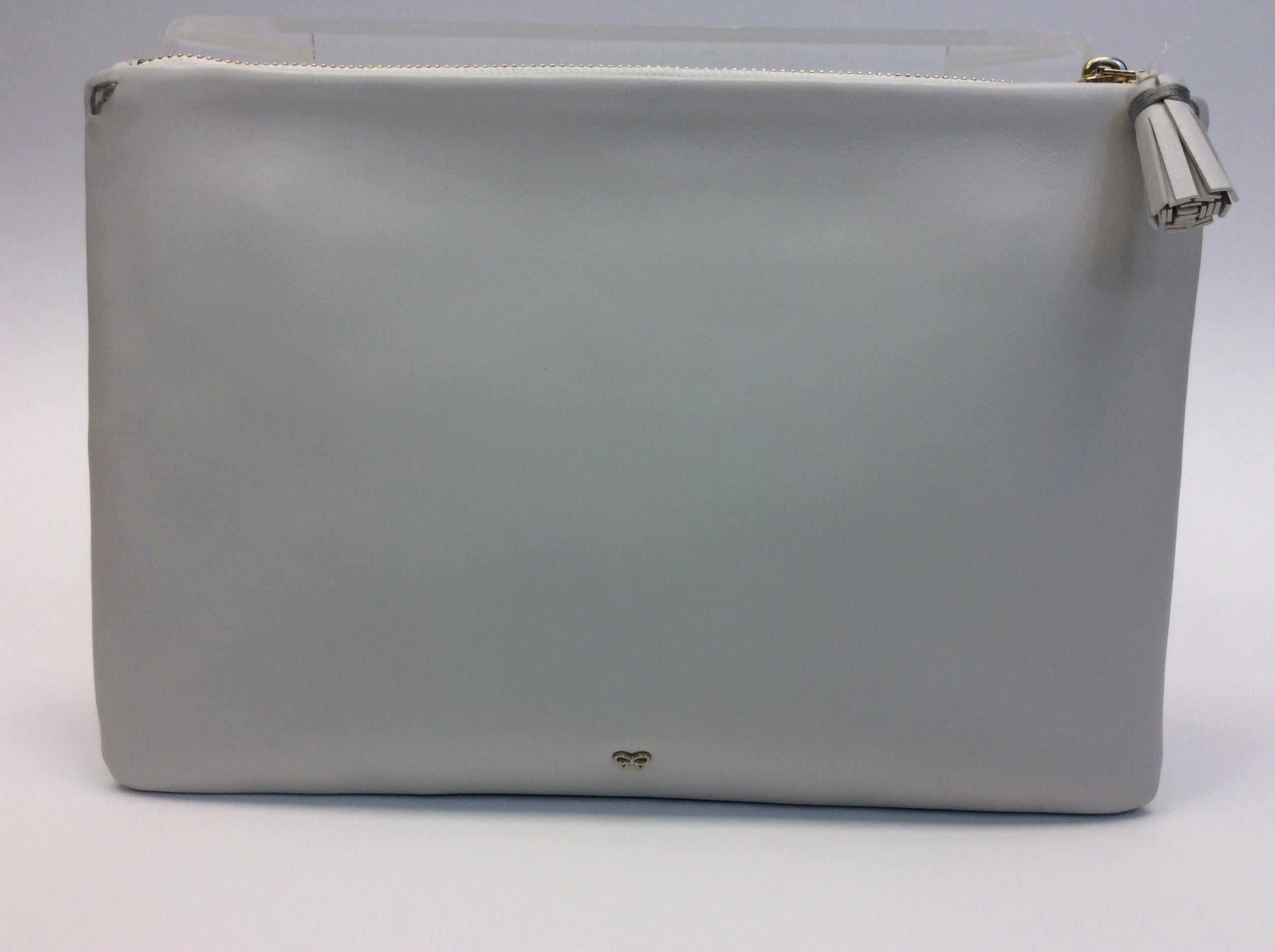 Gray Anya Hindmarch White Leather Sticker Clutch For Sale