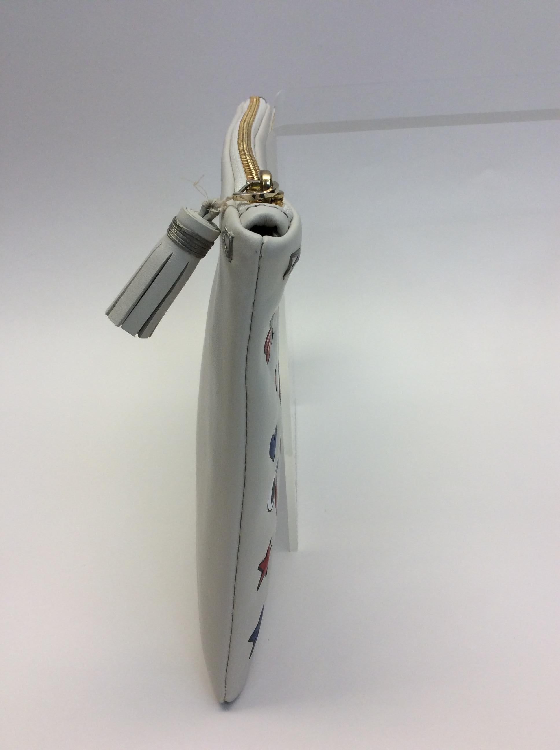 Anya Hindmarch White Leather Sticker Clutch In Excellent Condition For Sale In Narberth, PA
