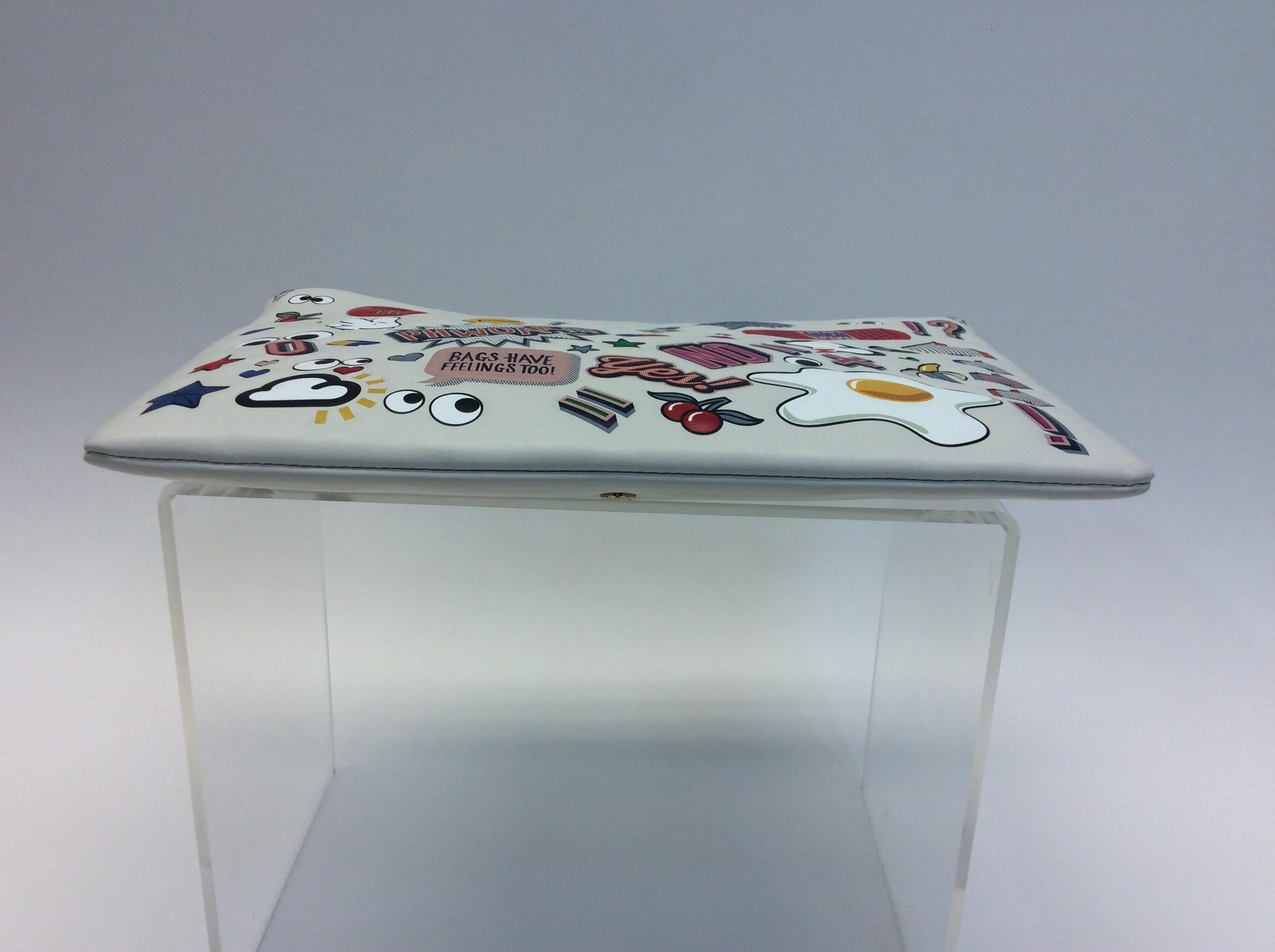 Anya Hindmarch White Leather Sticker Clutch For Sale 1