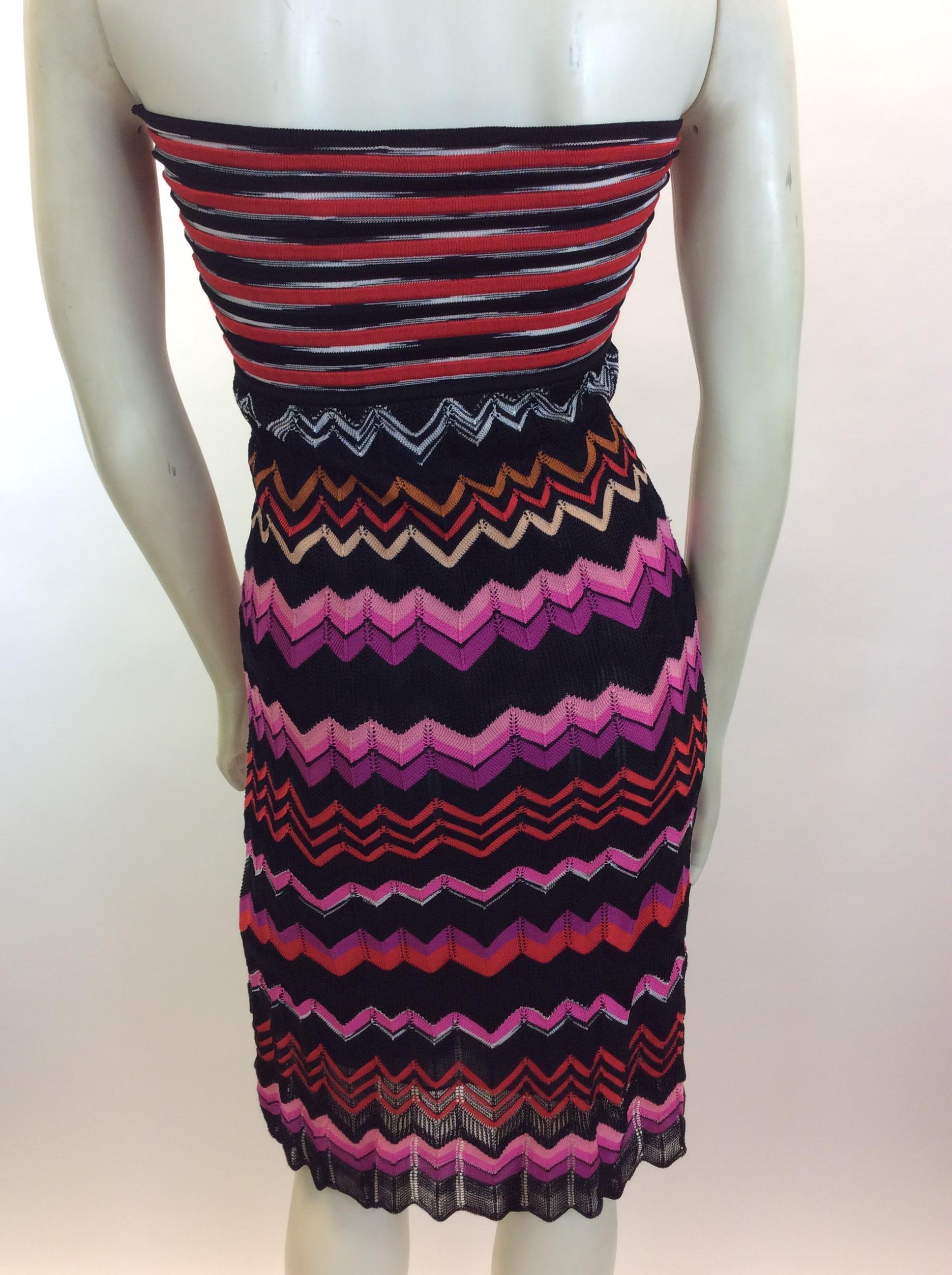 Black Missoni Multi-Color Striped Strapless Dress For Sale