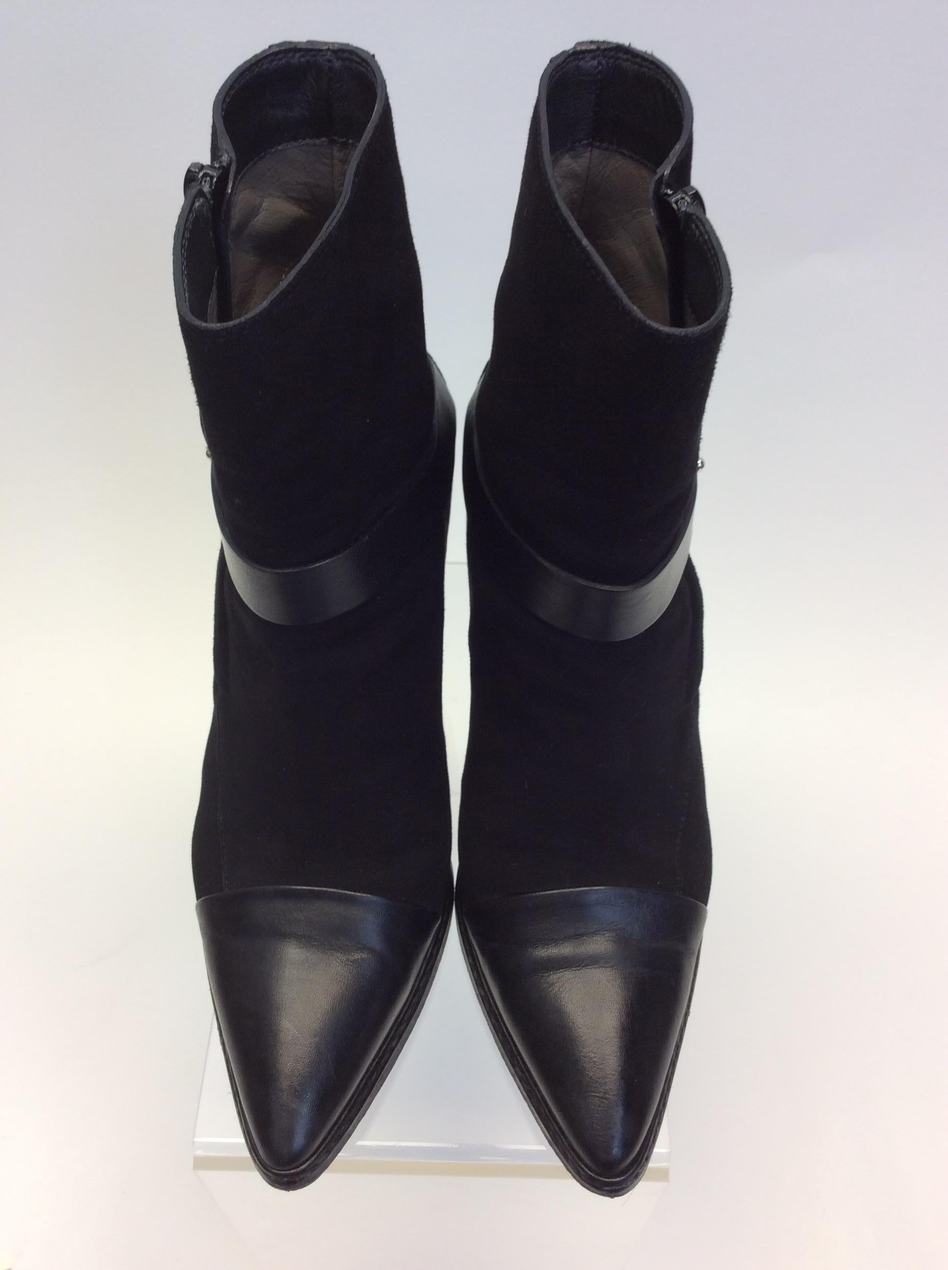 Costume National Black Leather and Suede Ankle Boots For Sale 1