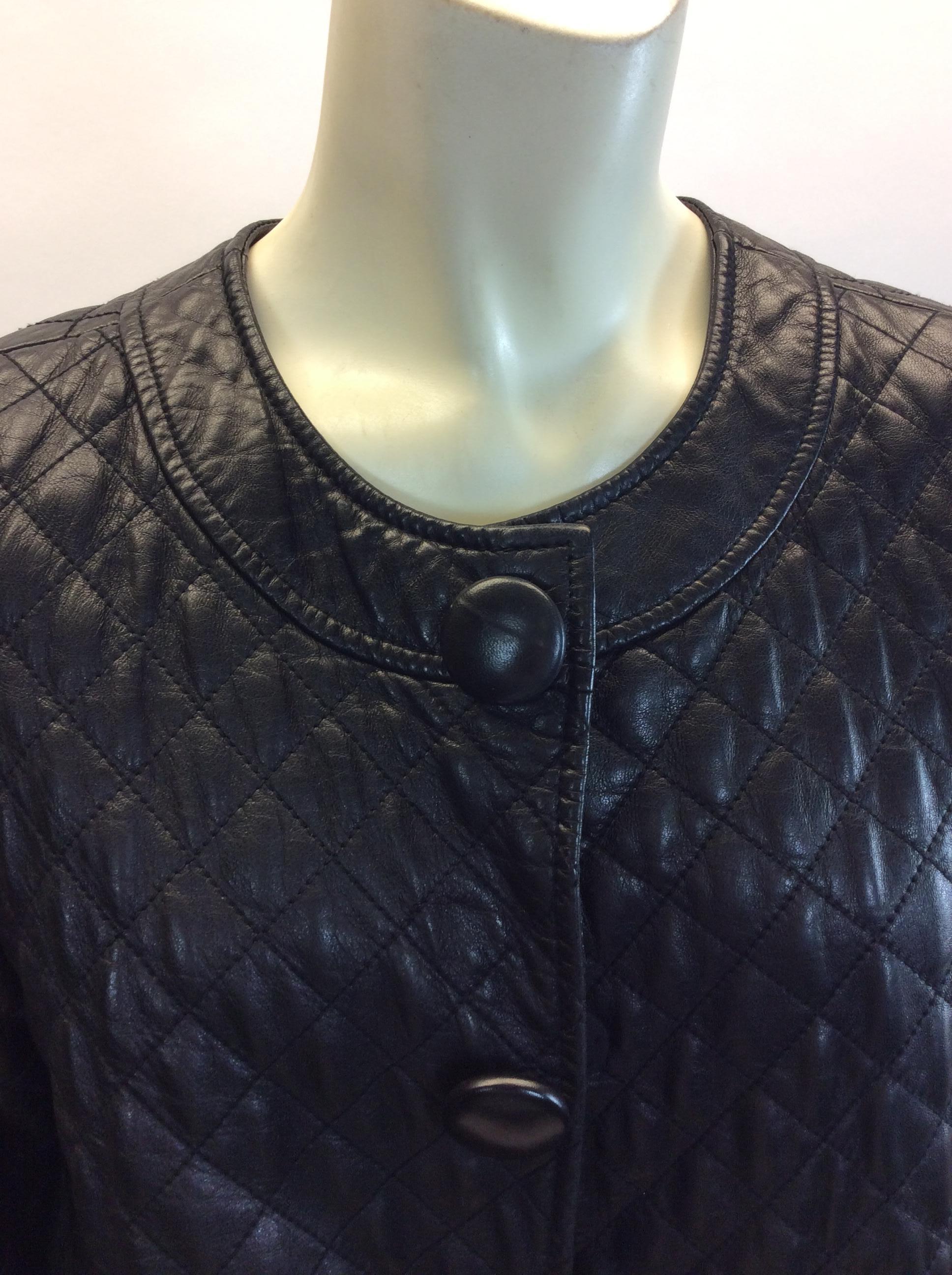 Vince Black Leather Quilted Jacket For Sale 1