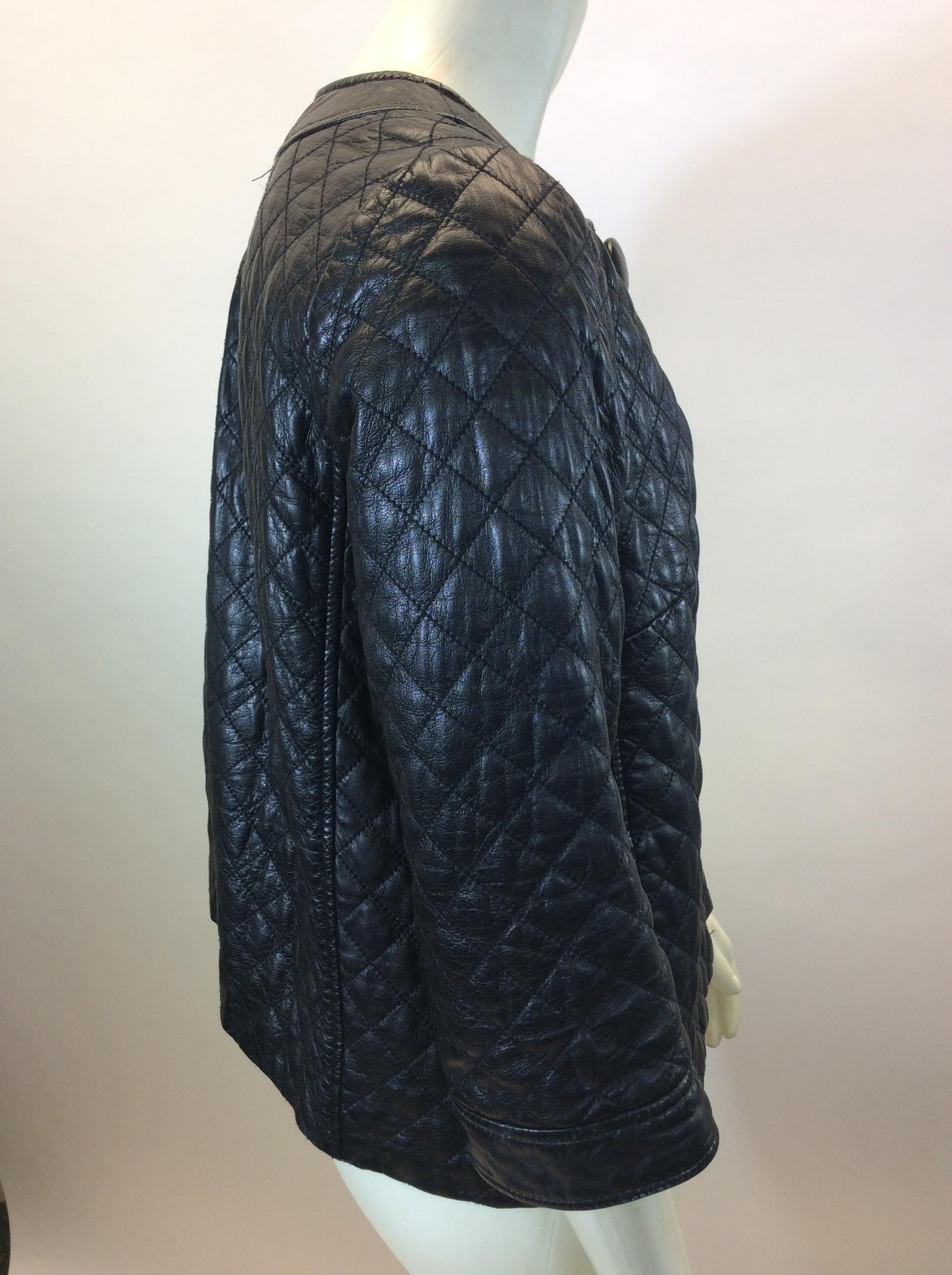 Women's Vince Black Leather Quilted Jacket For Sale