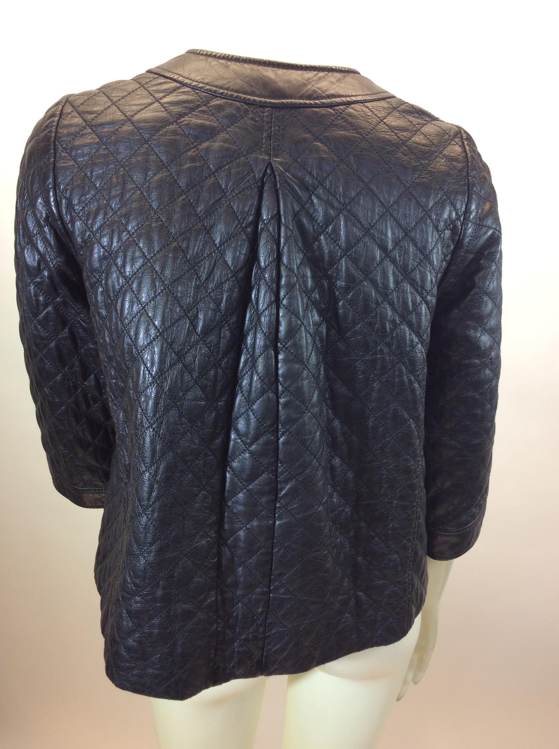 Vince Black Leather Quilted Jacket In Excellent Condition For Sale In Narberth, PA