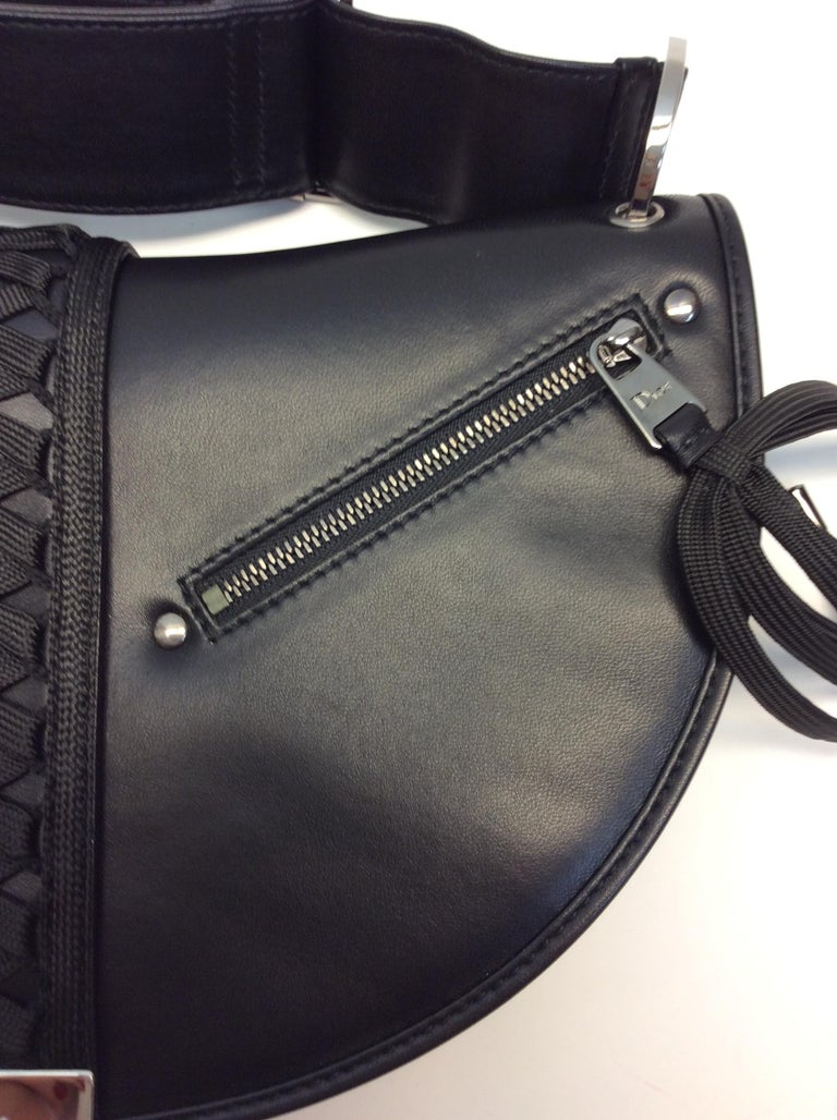 Christian Dior Black Leather Saddle Bag with Silver Hardware For Sale