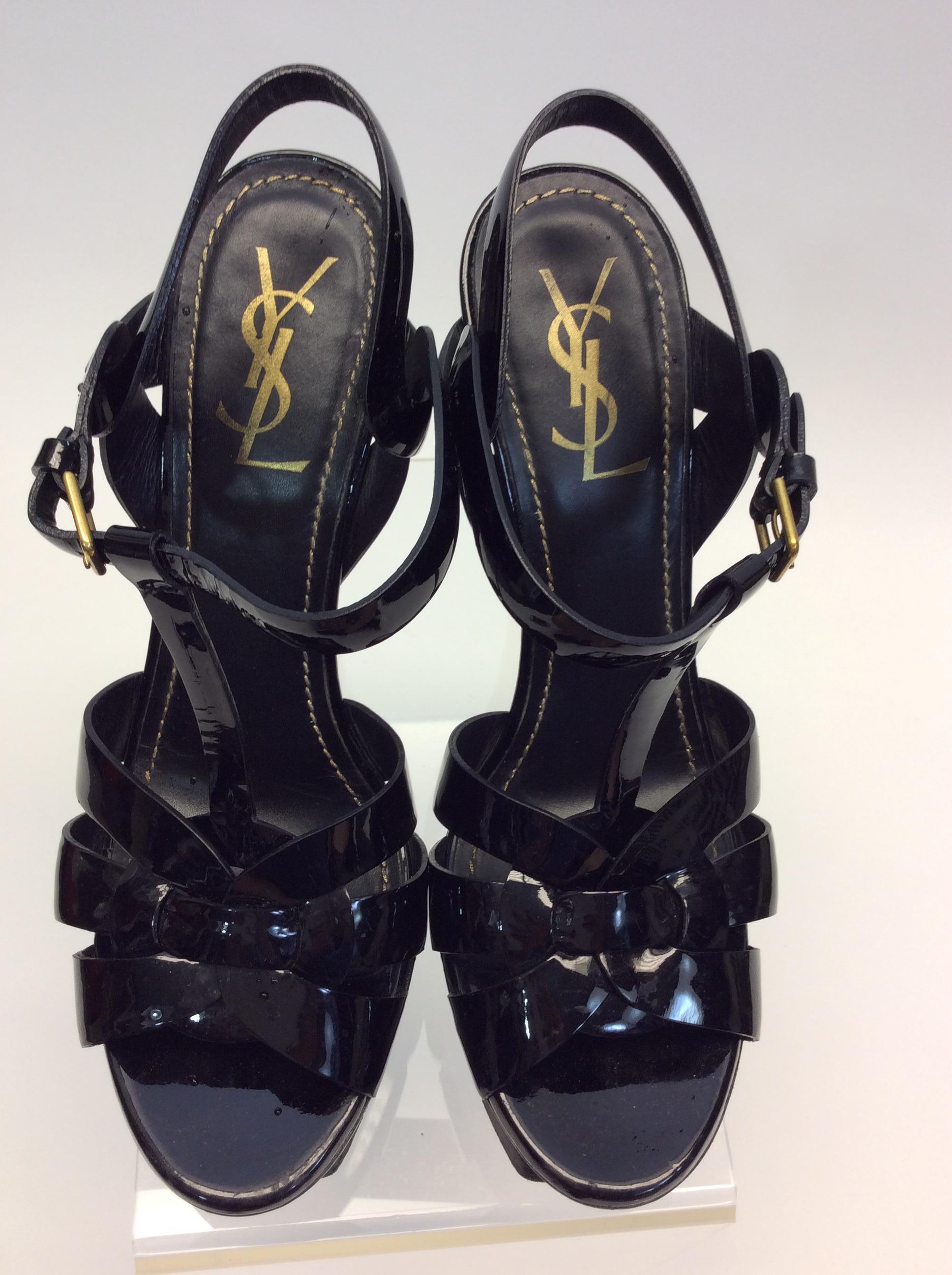 Yves Saint Laurent Black Patent Leather Tribute Heels For Sale 1