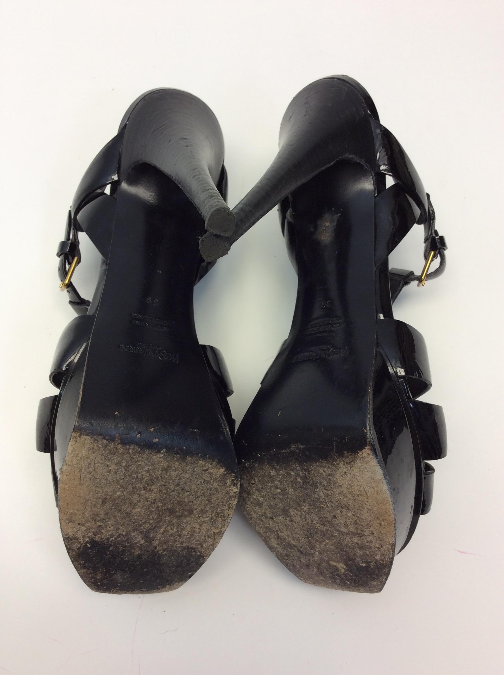 Yves Saint Laurent Black Patent Leather Tribute Heels For Sale 3