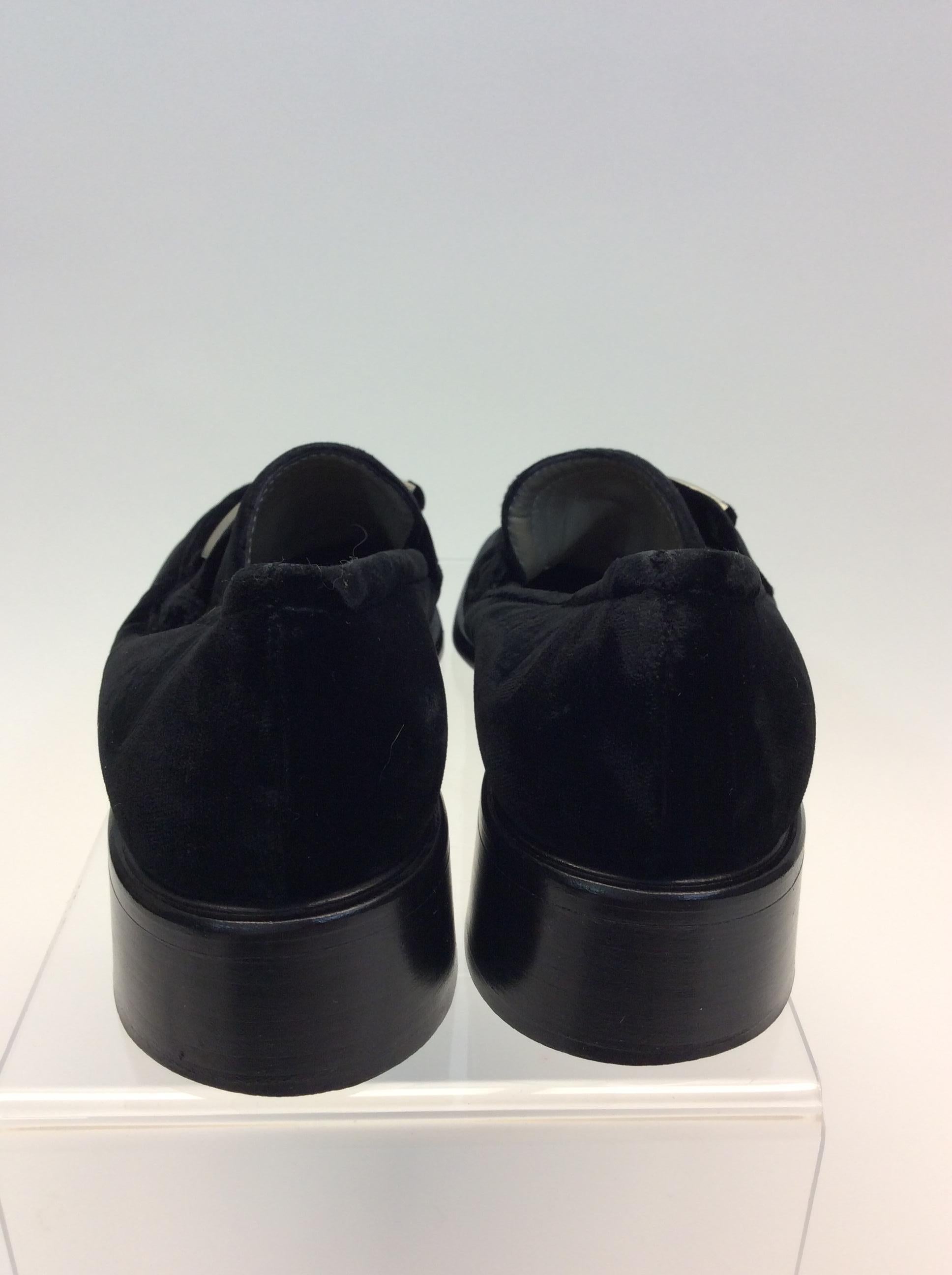 Prada Black Velvet Loafers with Silver Hardware In Good Condition For Sale In Narberth, PA