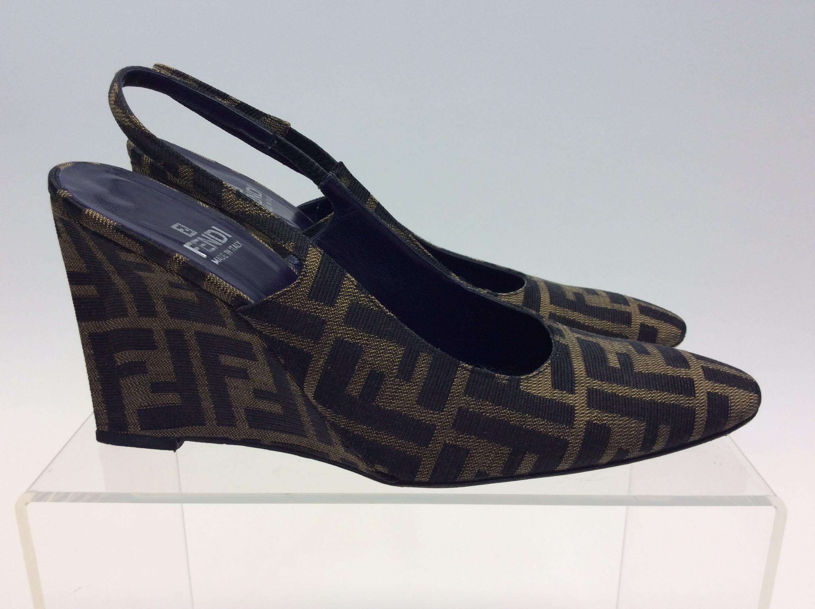 Fendi Monogram Brown Wedge In Good Condition In Narberth, PA