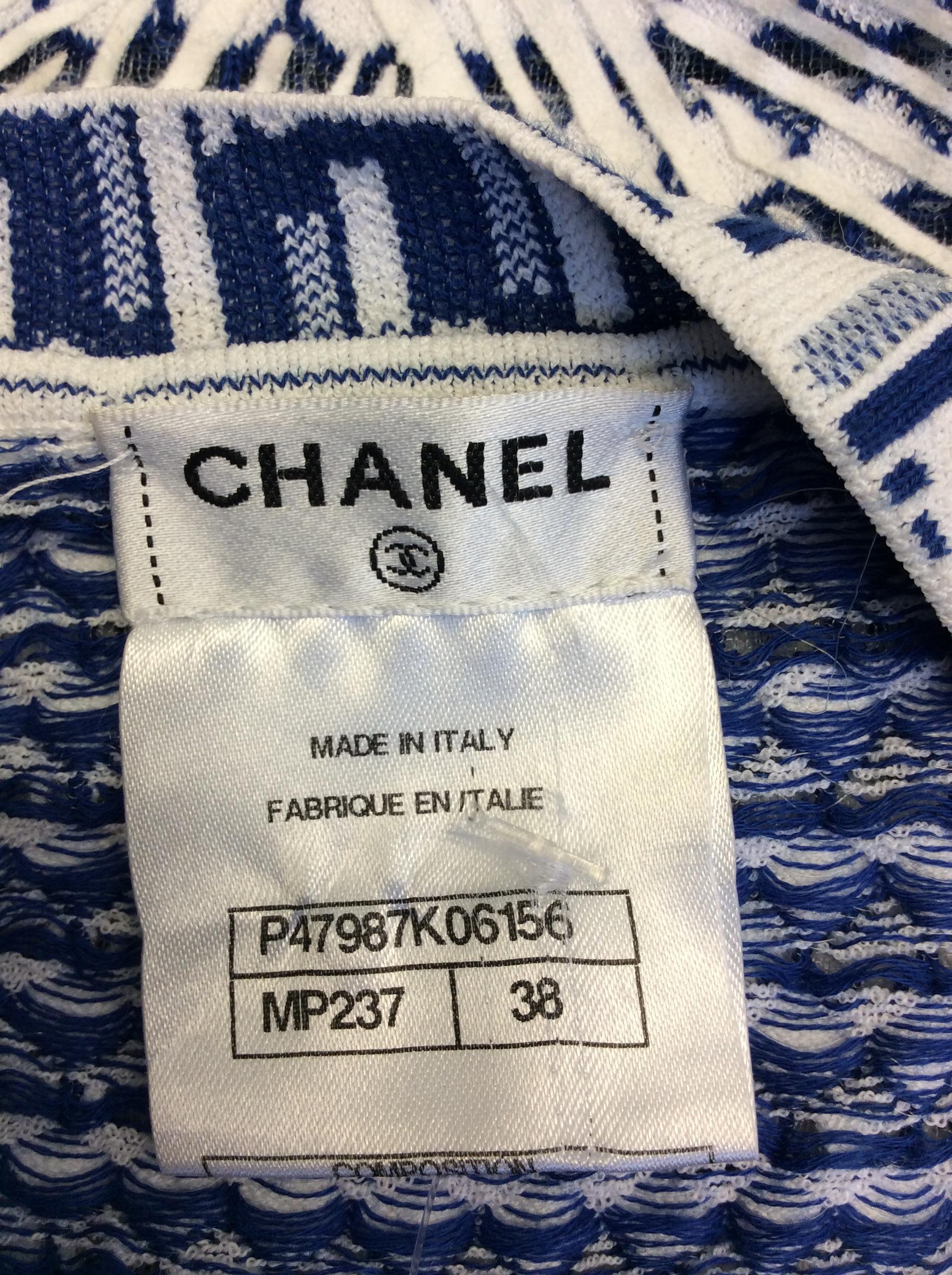 Chanel Blue and White Knit Dress For Sale 3