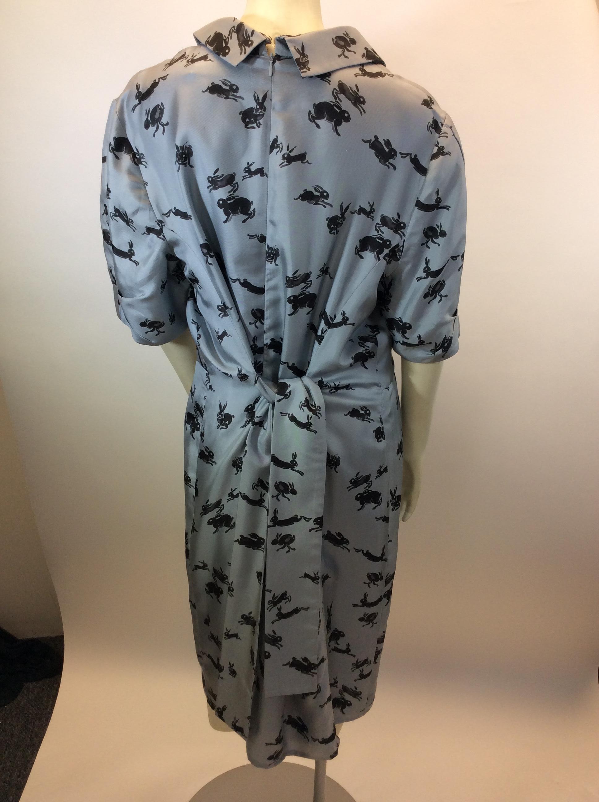 Gray Carolina Herrera Blue Bunny Print Dress