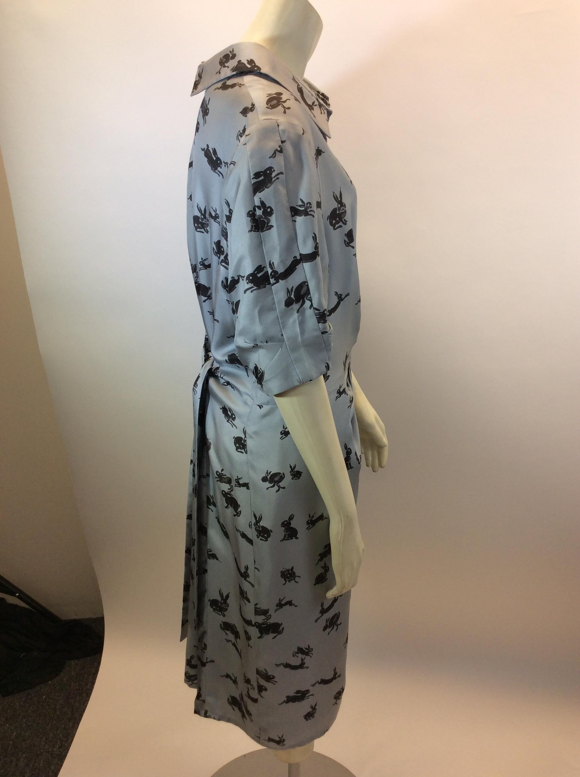 Carolina Herrera Blue Bunny Print Dress In Good Condition In Narberth, PA