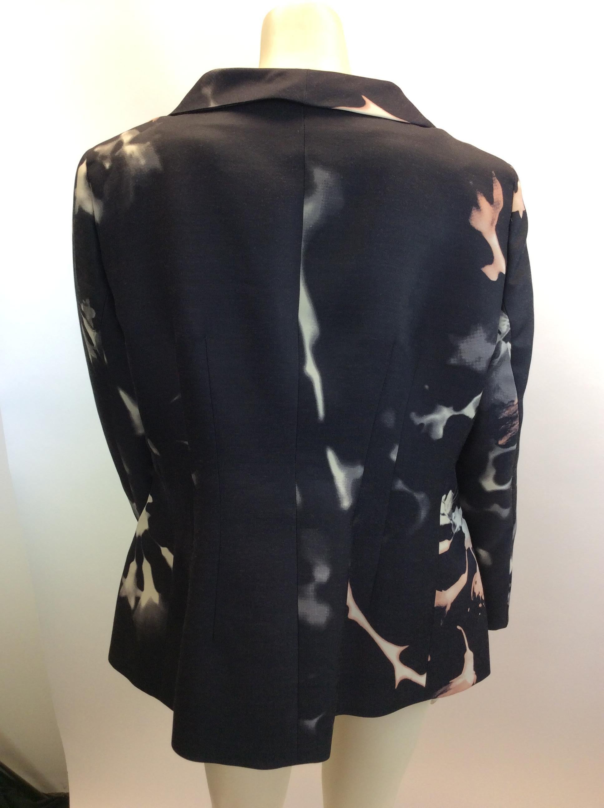 Rena Lange Black and Pink Floral Print Jacket In Good Condition For Sale In Narberth, PA