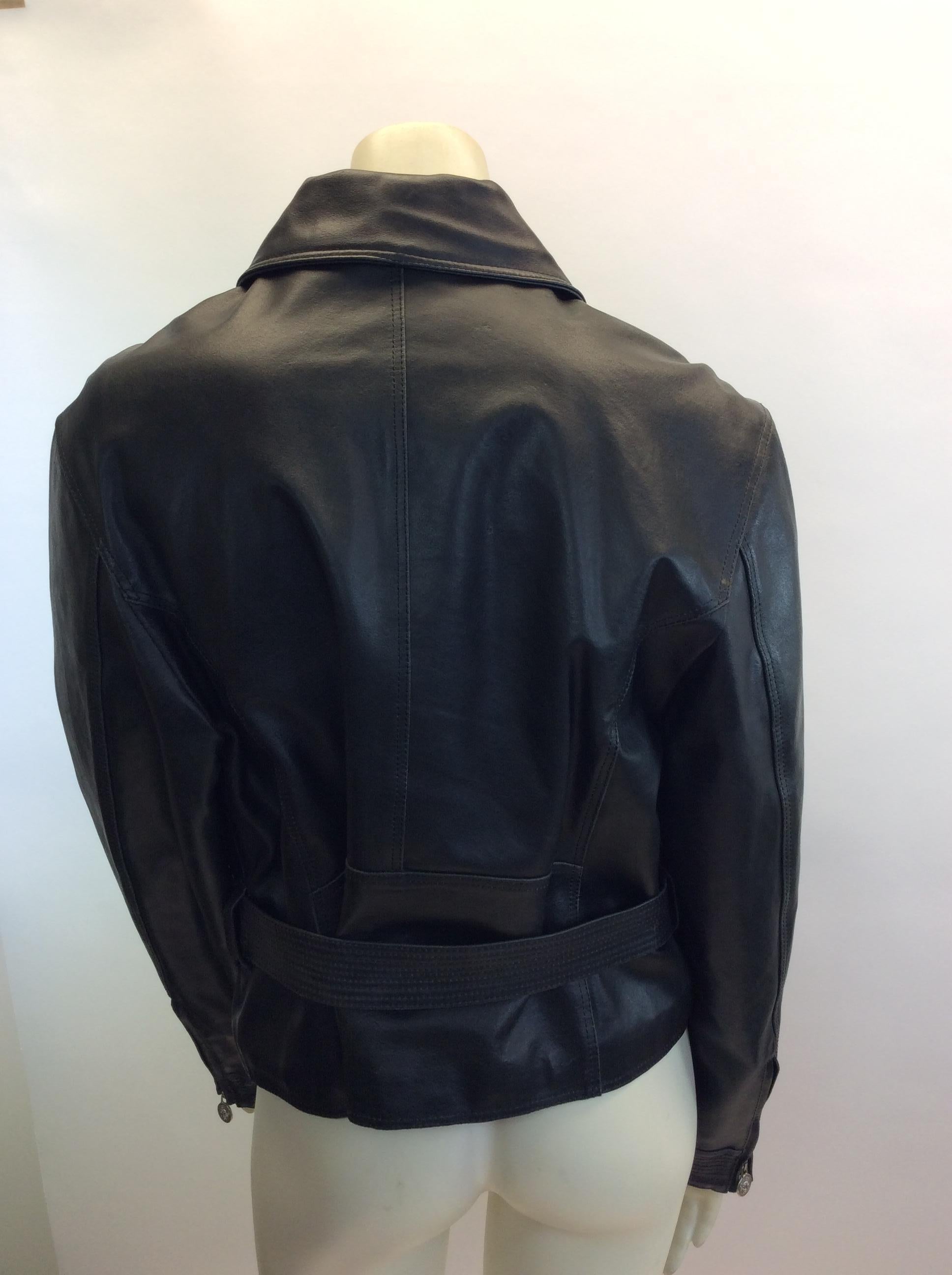 Versace Black Leather Jacket with Silver Buttons In Good Condition For Sale In Narberth, PA