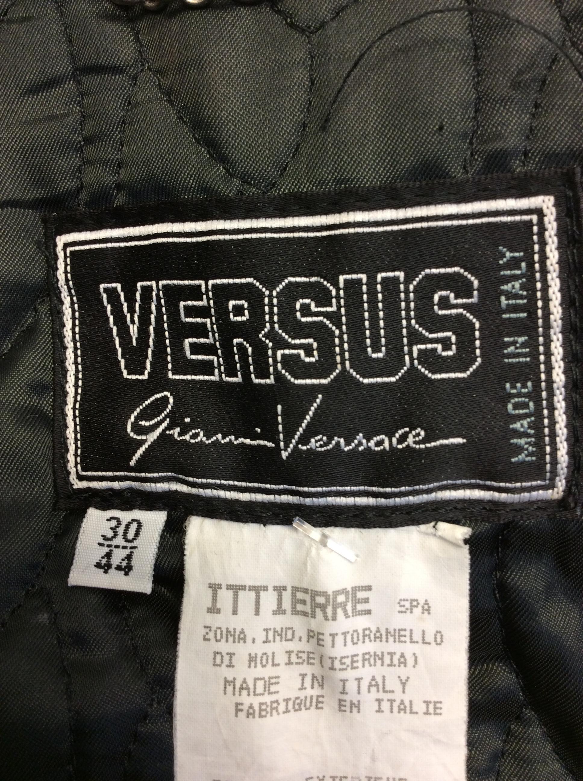 Versace Black Leather Jacket with Silver Buttons For Sale 4