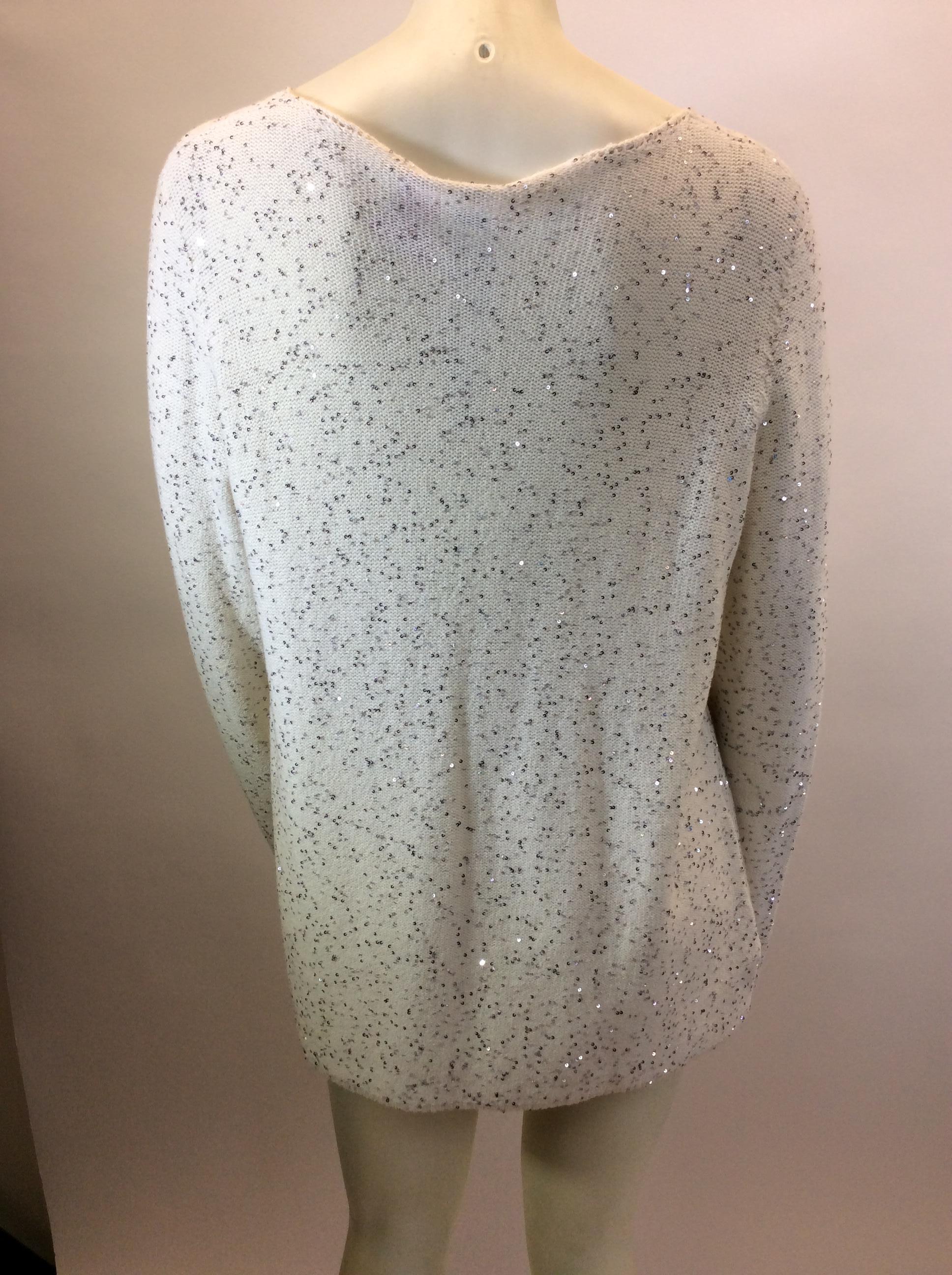 Gray Armani White Sequin Sweater NWT For Sale