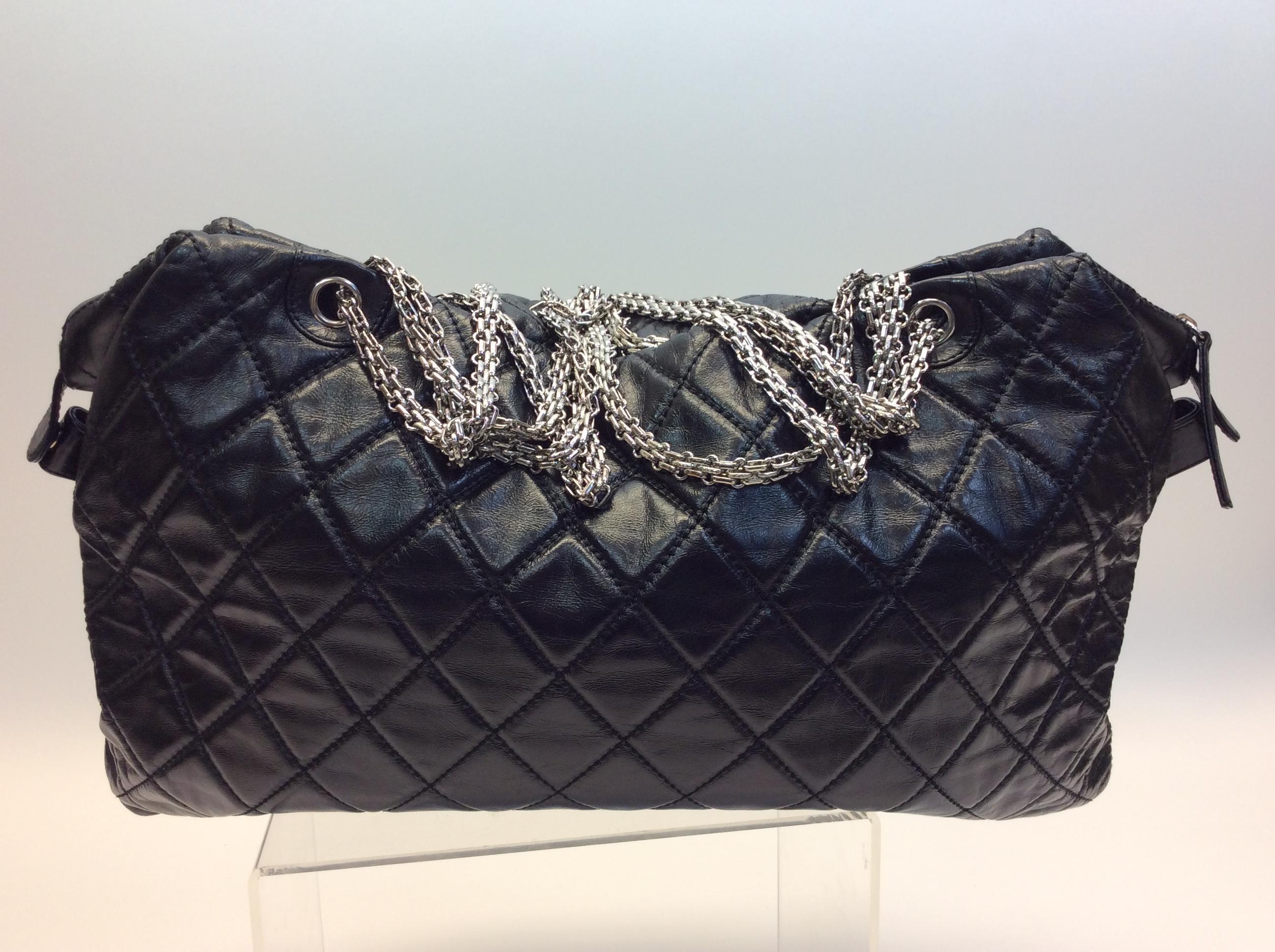 Chanel Large Black Leather Quilted Satchel In Good Condition For Sale In Narberth, PA