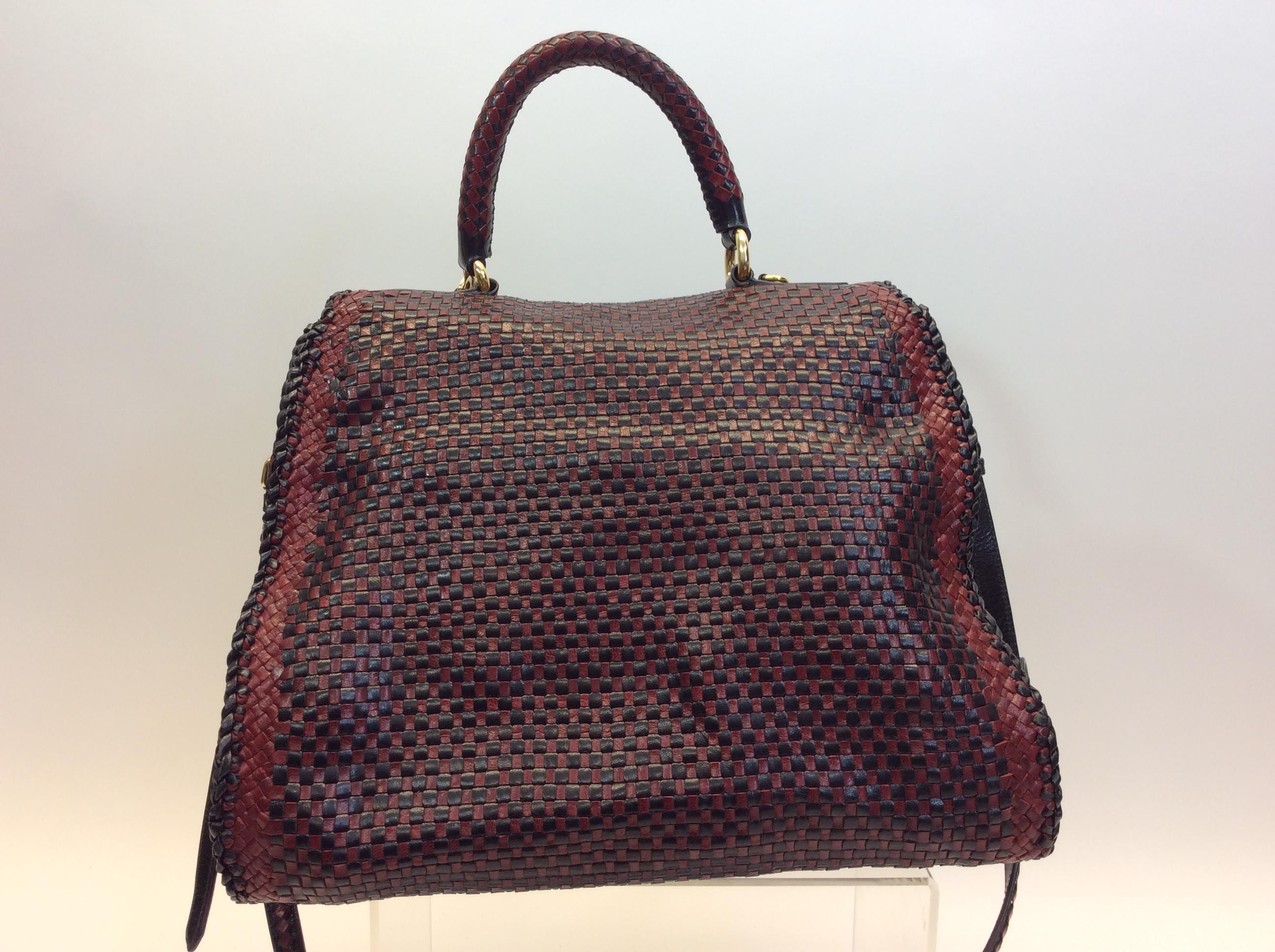 Prada Black and Red Woven Leather Satchel In Good Condition For Sale In Narberth, PA