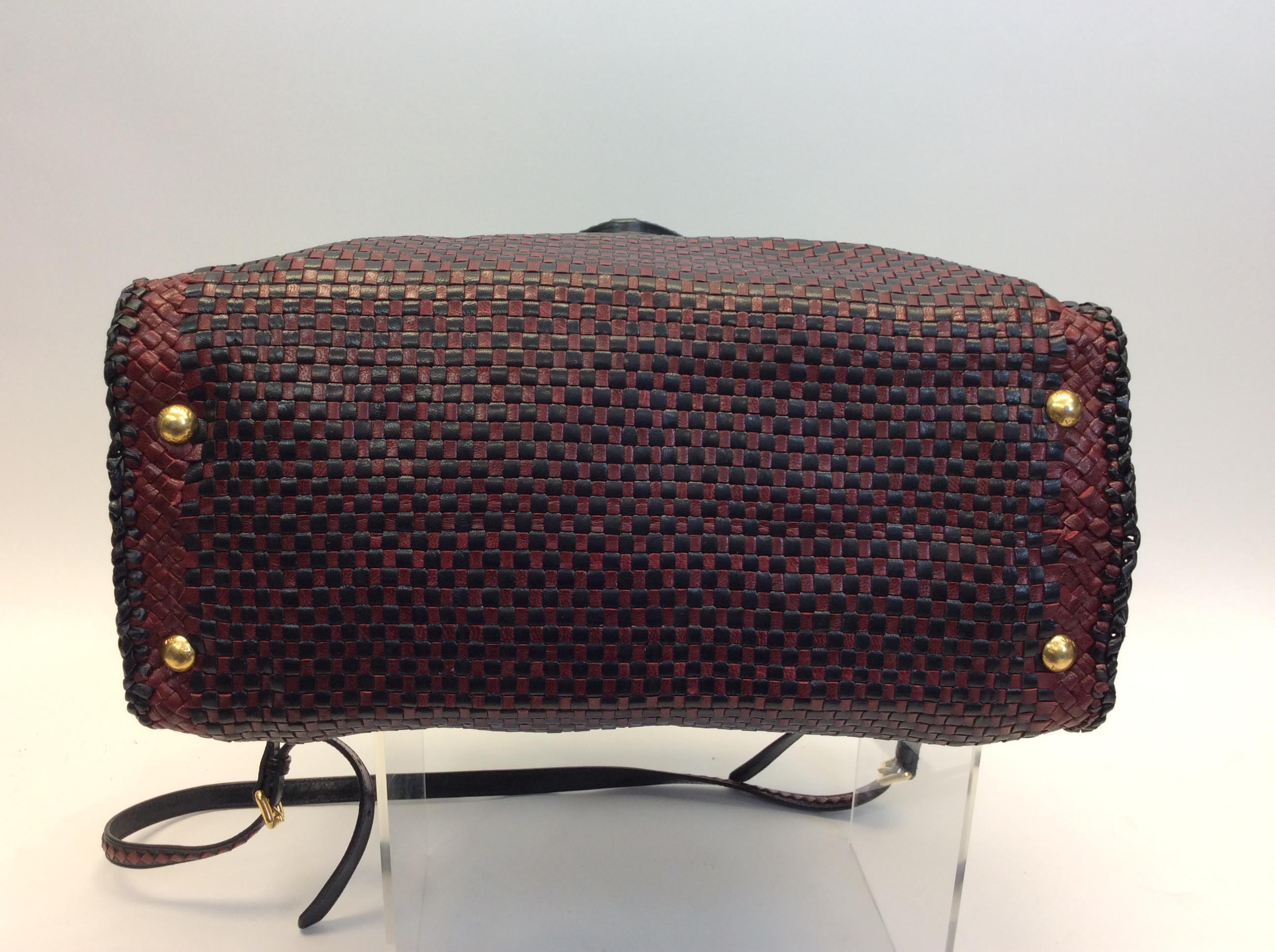 Prada Black and Red Woven Leather Satchel For Sale 1