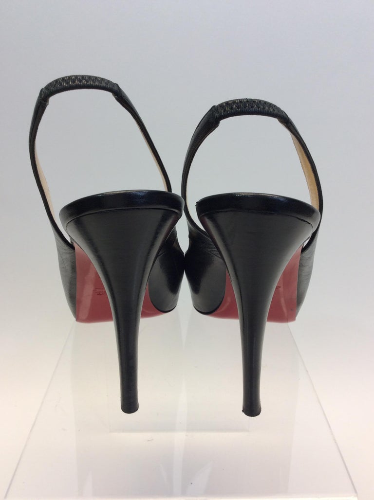 Christian Louboutin Black Leather Slingback Peep Toe Heel For Sale at ...