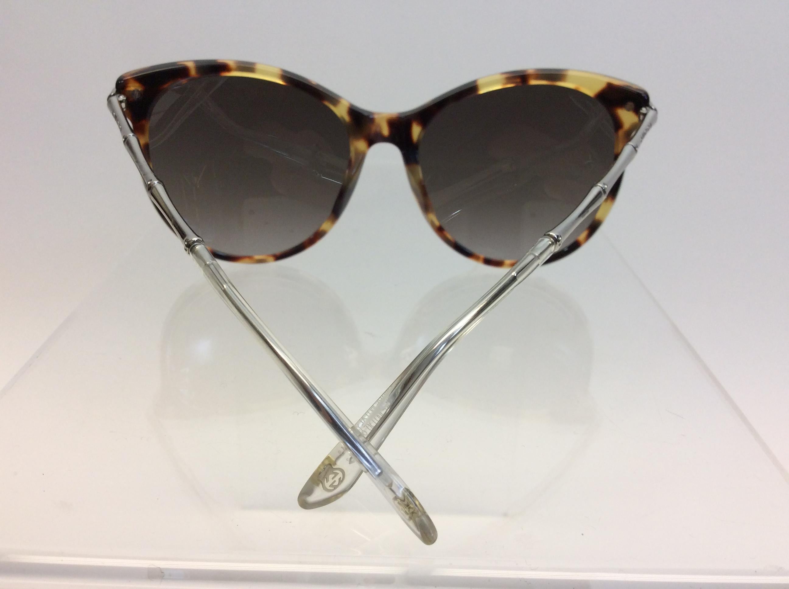 Black Gucci Tortoise and Silver Sunglasses For Sale