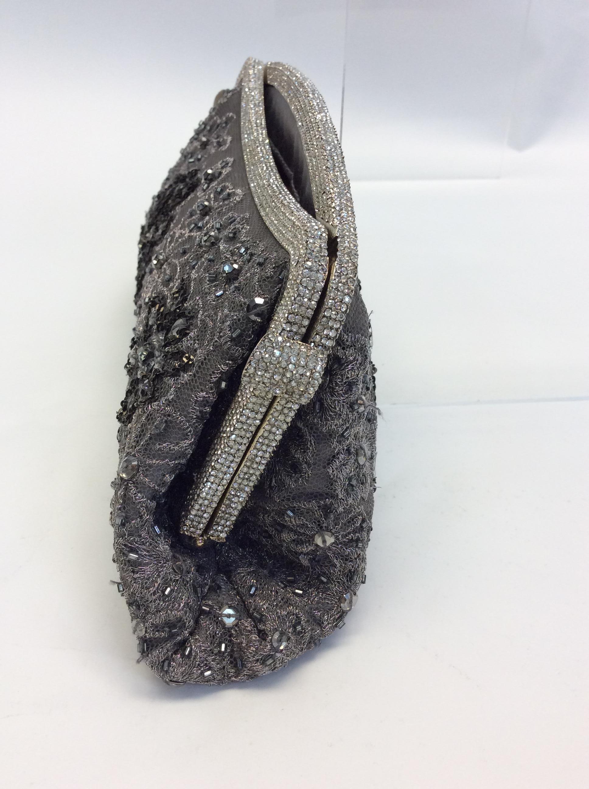 Valentino Grey and Silver Beaded Clutch In Good Condition In Narberth, PA