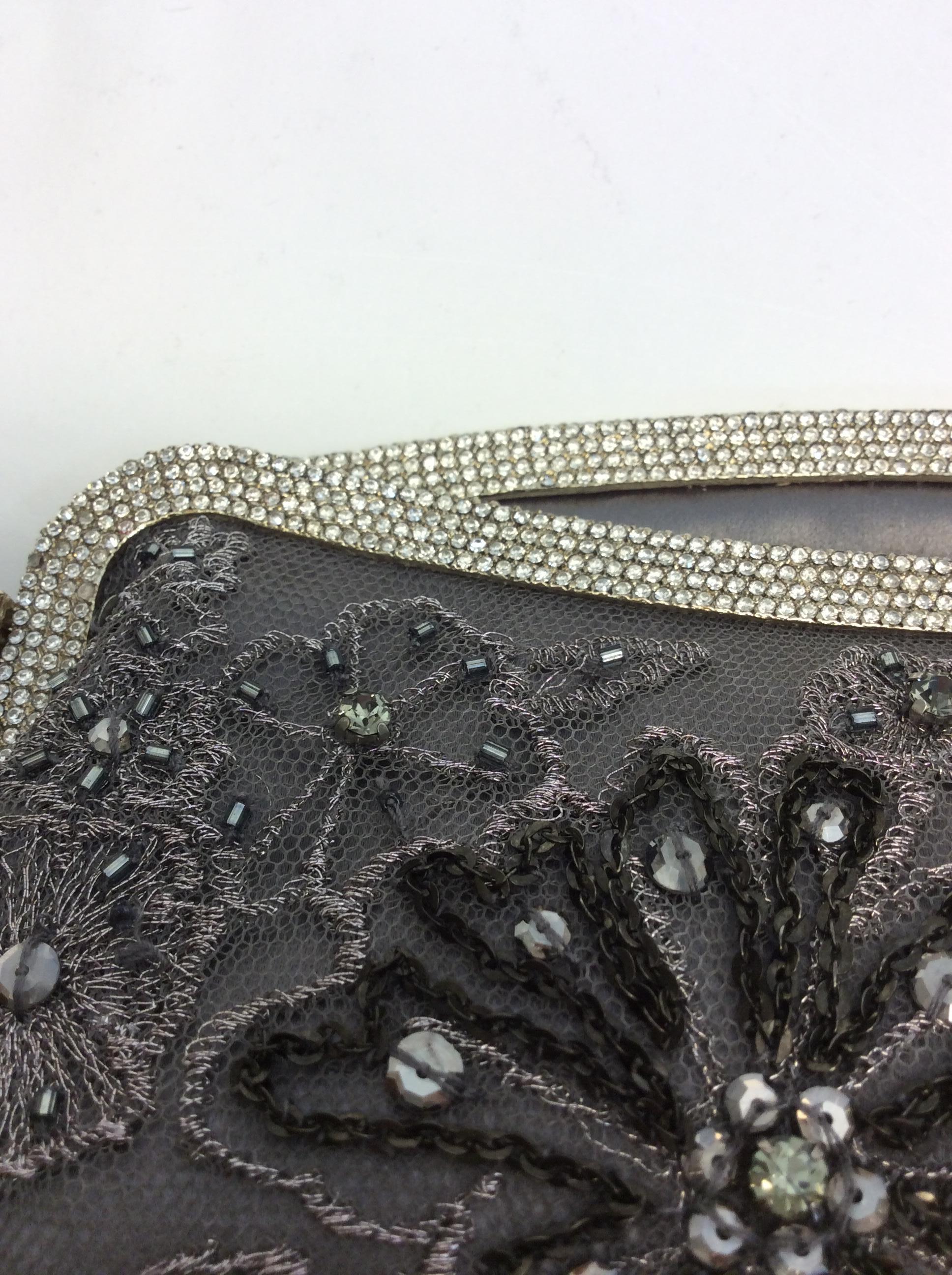 Valentino Grey and Silver Beaded Clutch 3