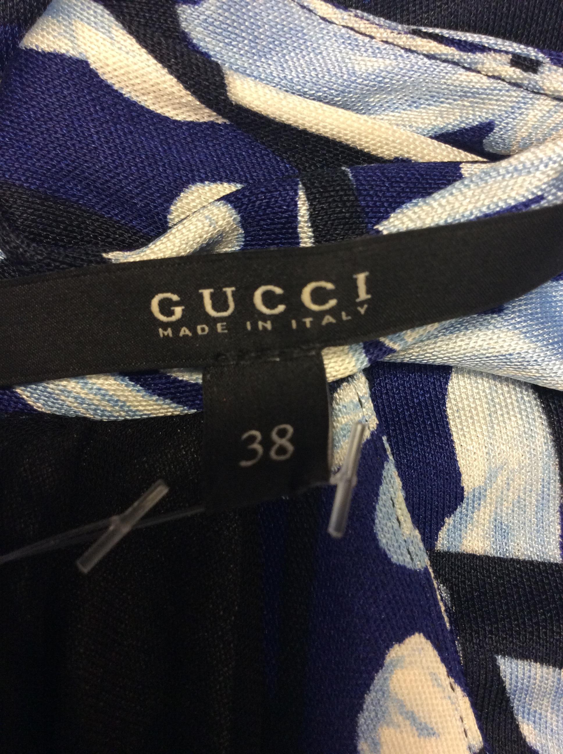 Gucci Blue Print Sleeveless Blouse For Sale 2