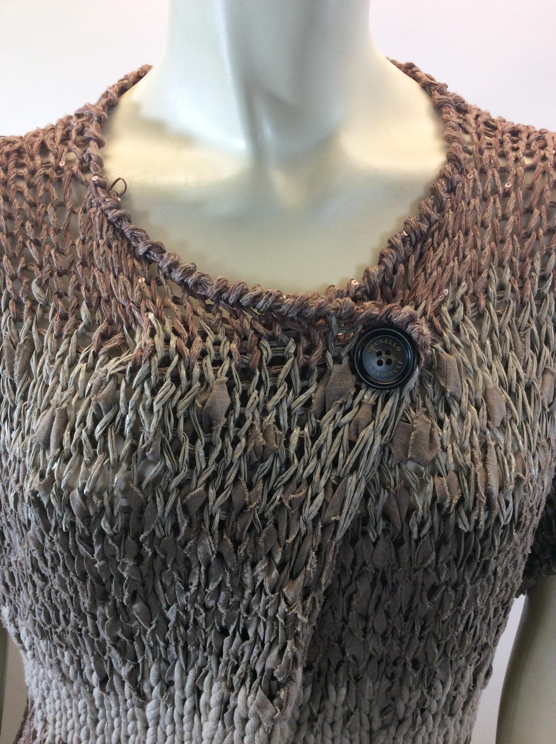 Women's Brunello Cucinelli Tan Knit Cardigan For Sale
