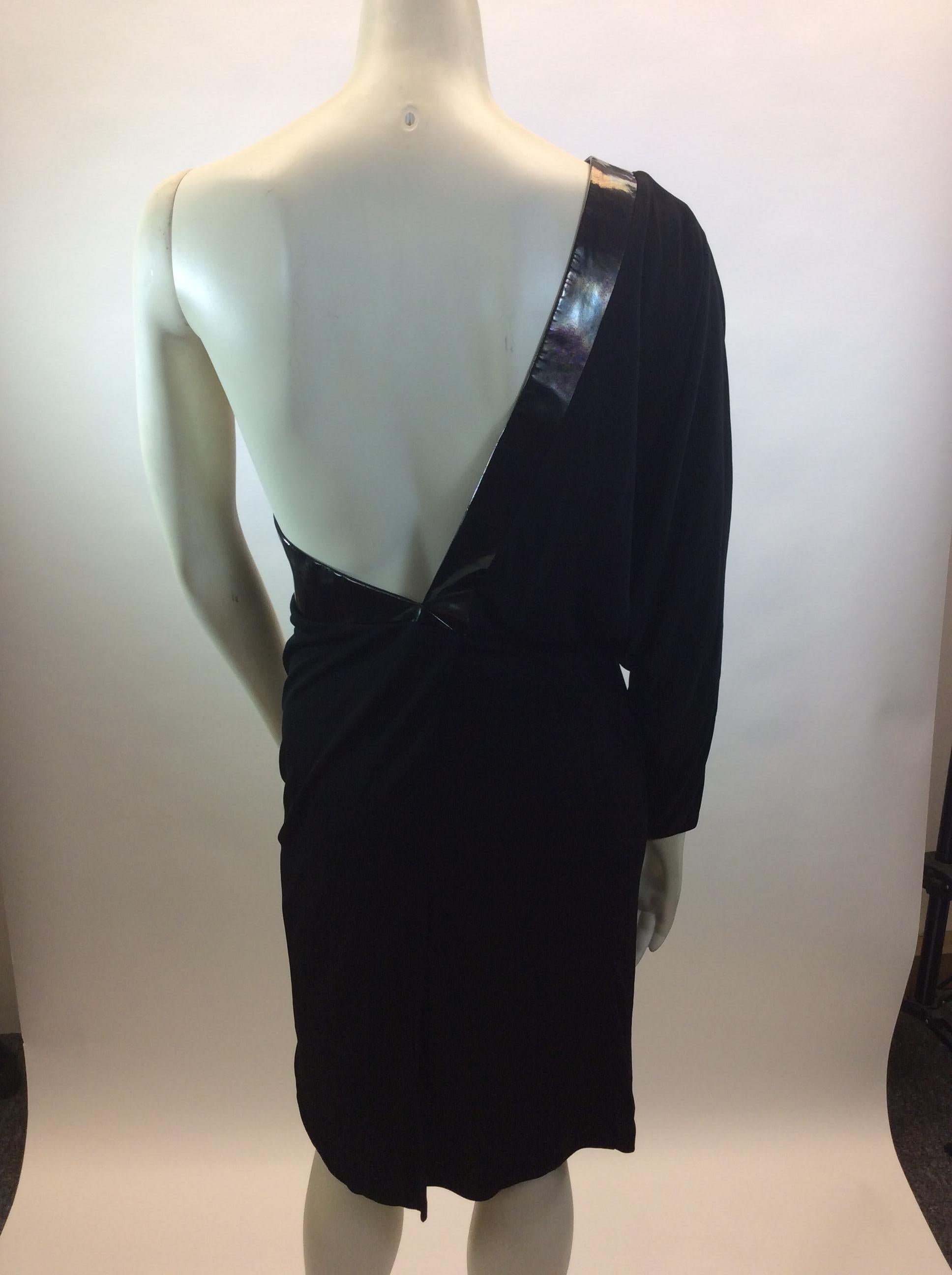 Gucci Black One Shoulder Dress with Leather Detail In Good Condition For Sale In Narberth, PA