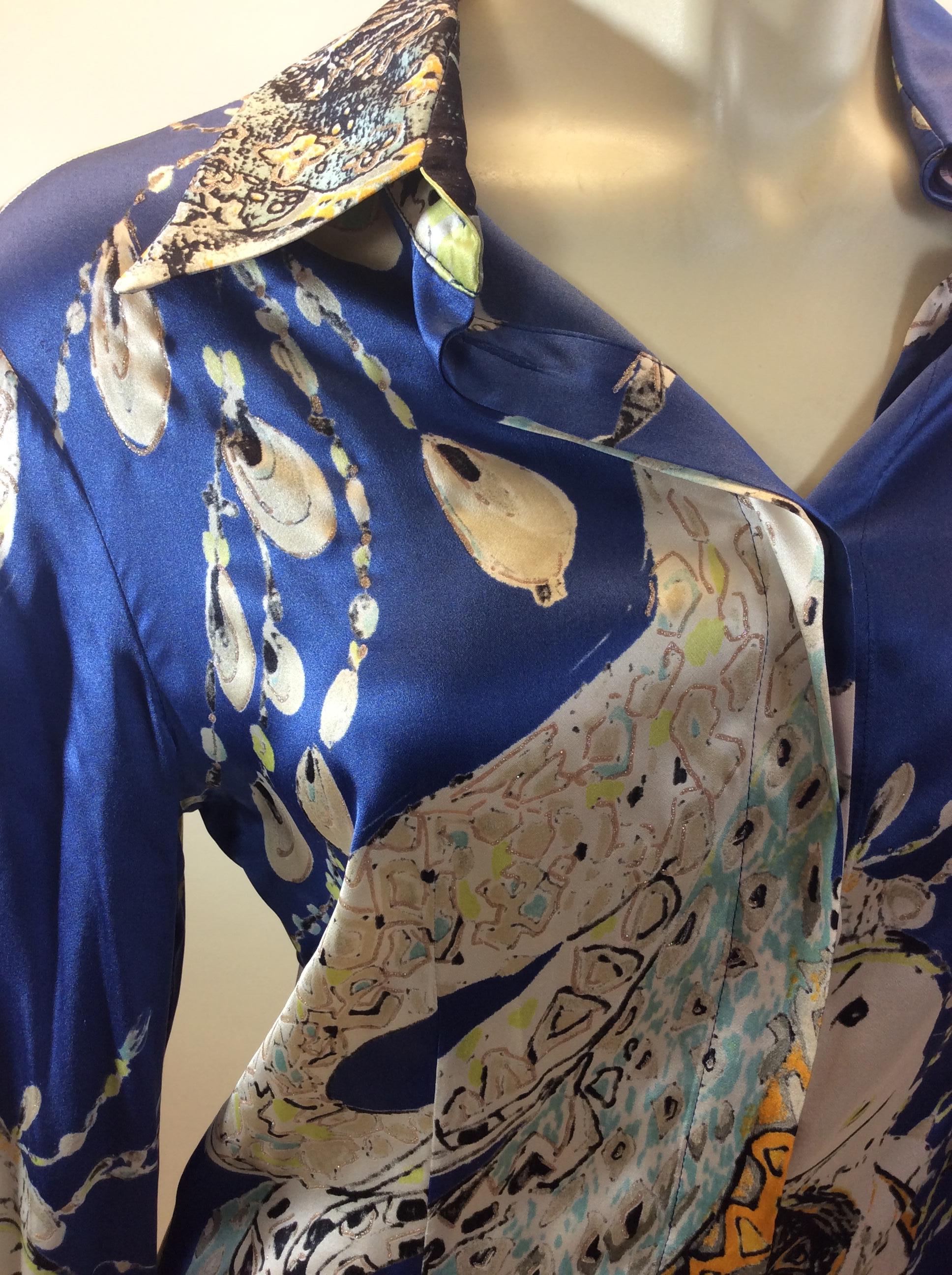 Roberto Cavalli Blue Print Silk Blouse 4