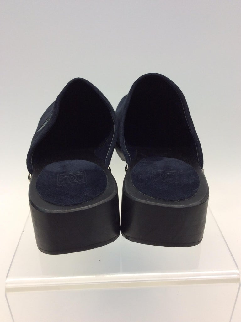 Chanel Navy Blue Suede Clogs For Sale at 1stDibs