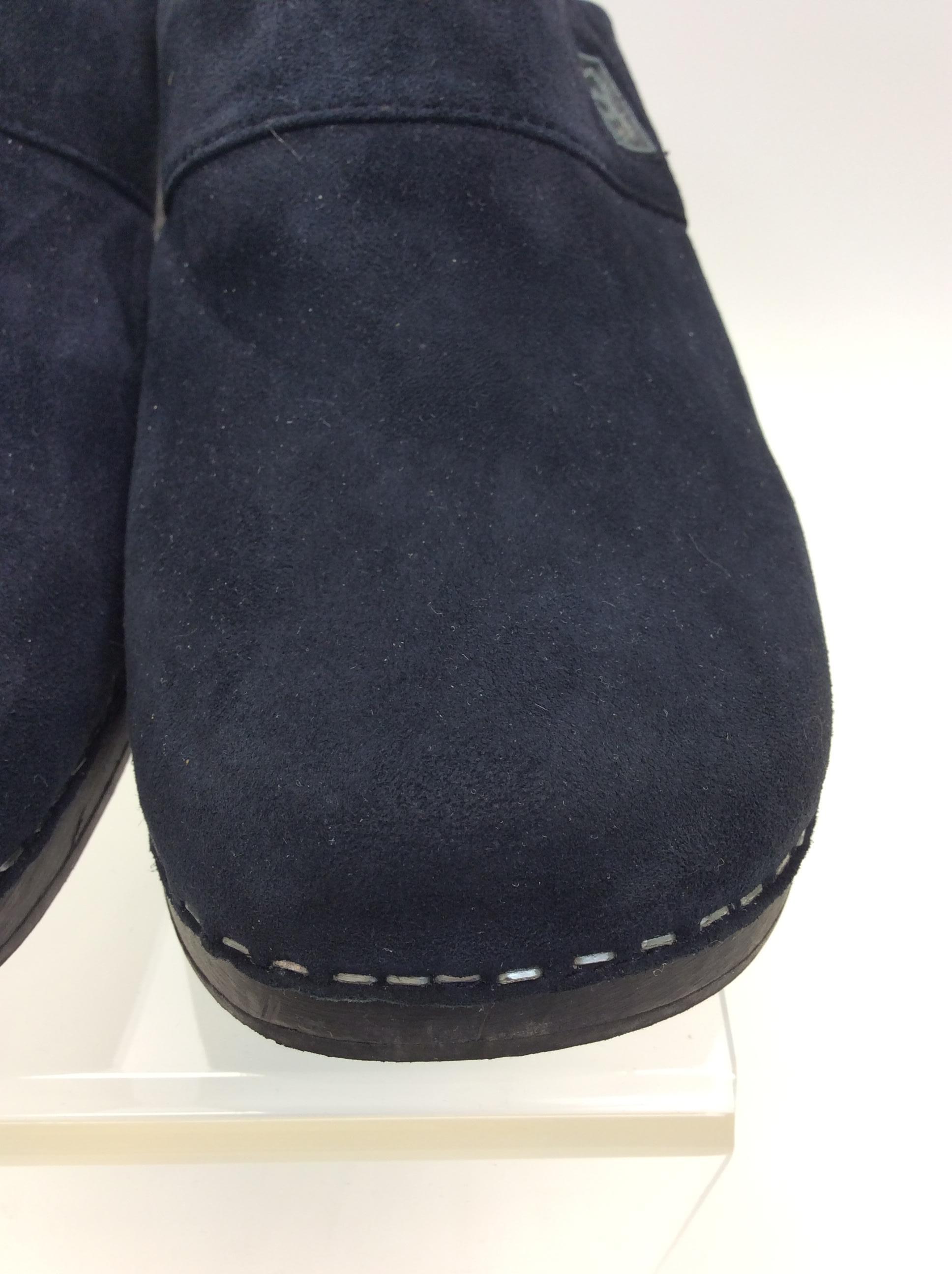 Chanel Navy Blue Suede Clogs For Sale 4