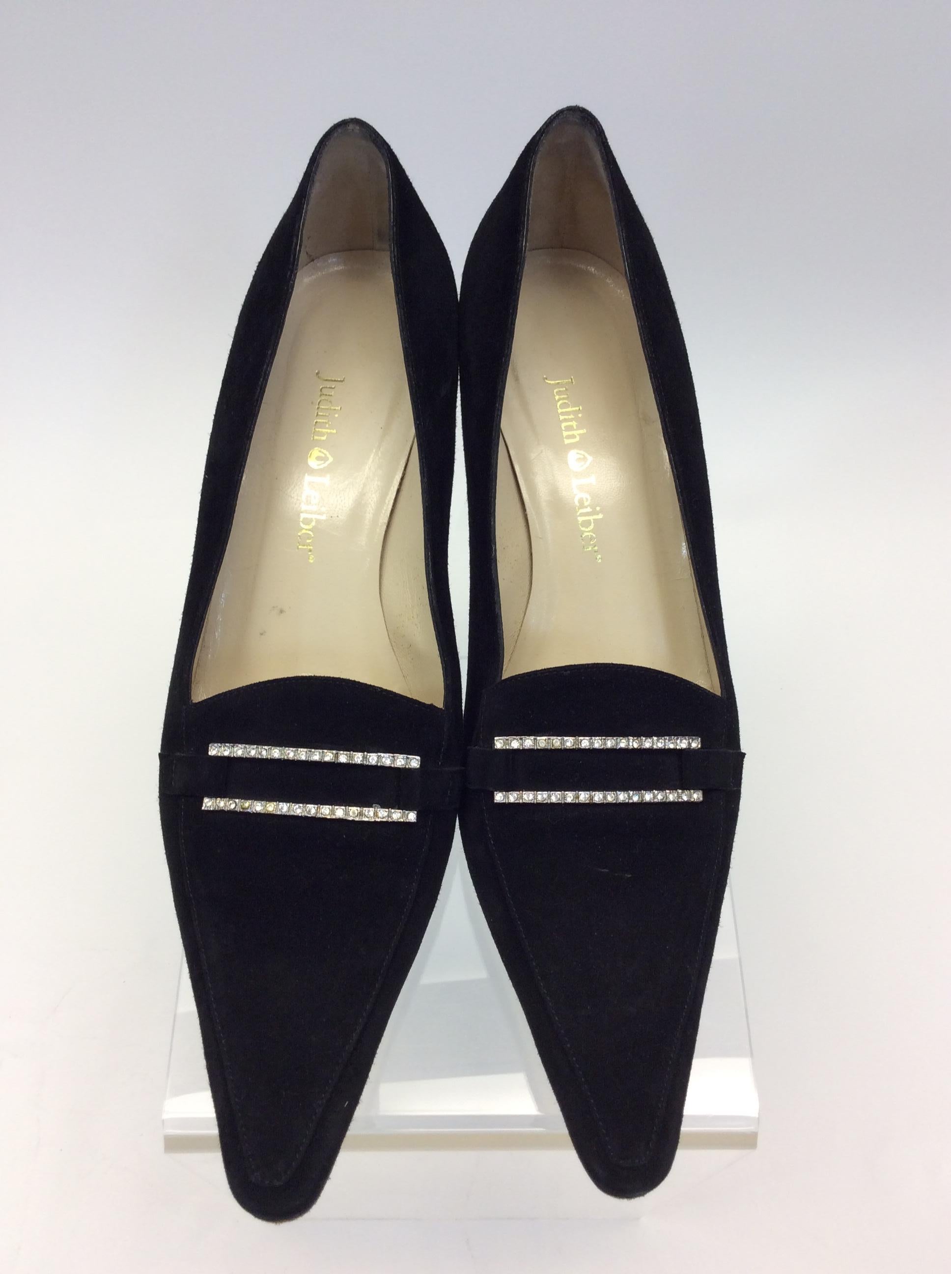 Judith Leiber Black Suede Pump For Sale 1