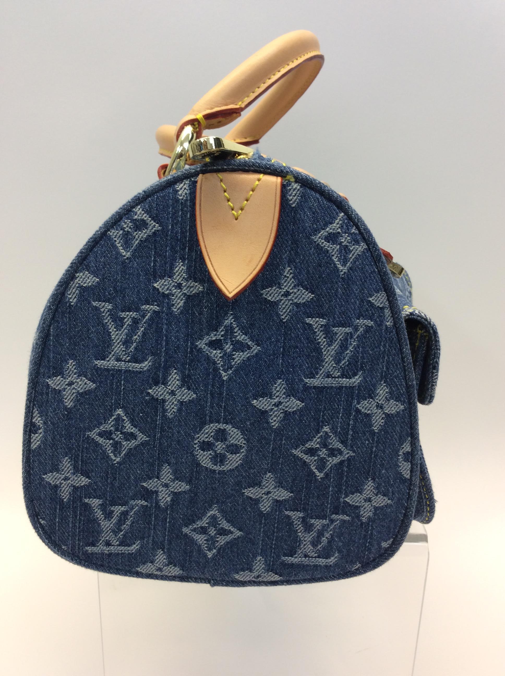 Louis Vuitton Blue Denim Monogram Speedy Bag In Good Condition In Narberth, PA