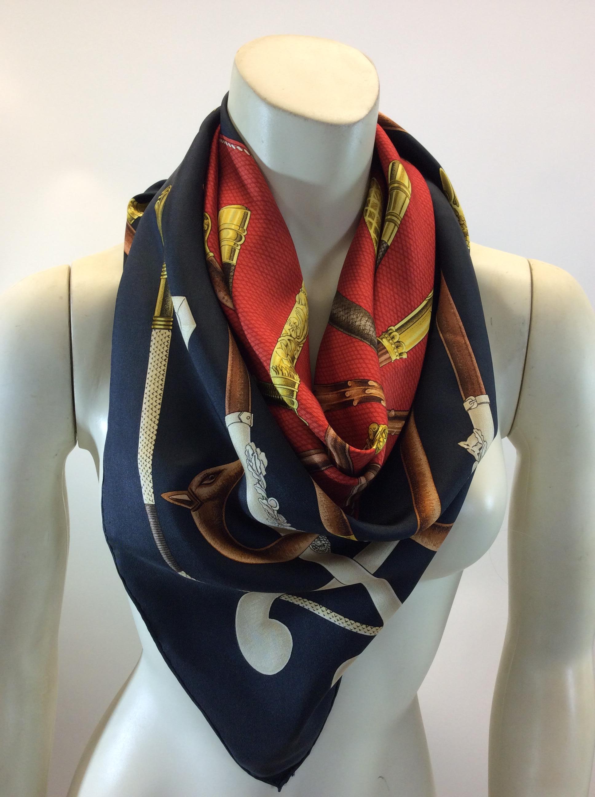 Hermes Black and Red 'Cannes & Pommeaux' Silk Scarf In Good Condition In Narberth, PA